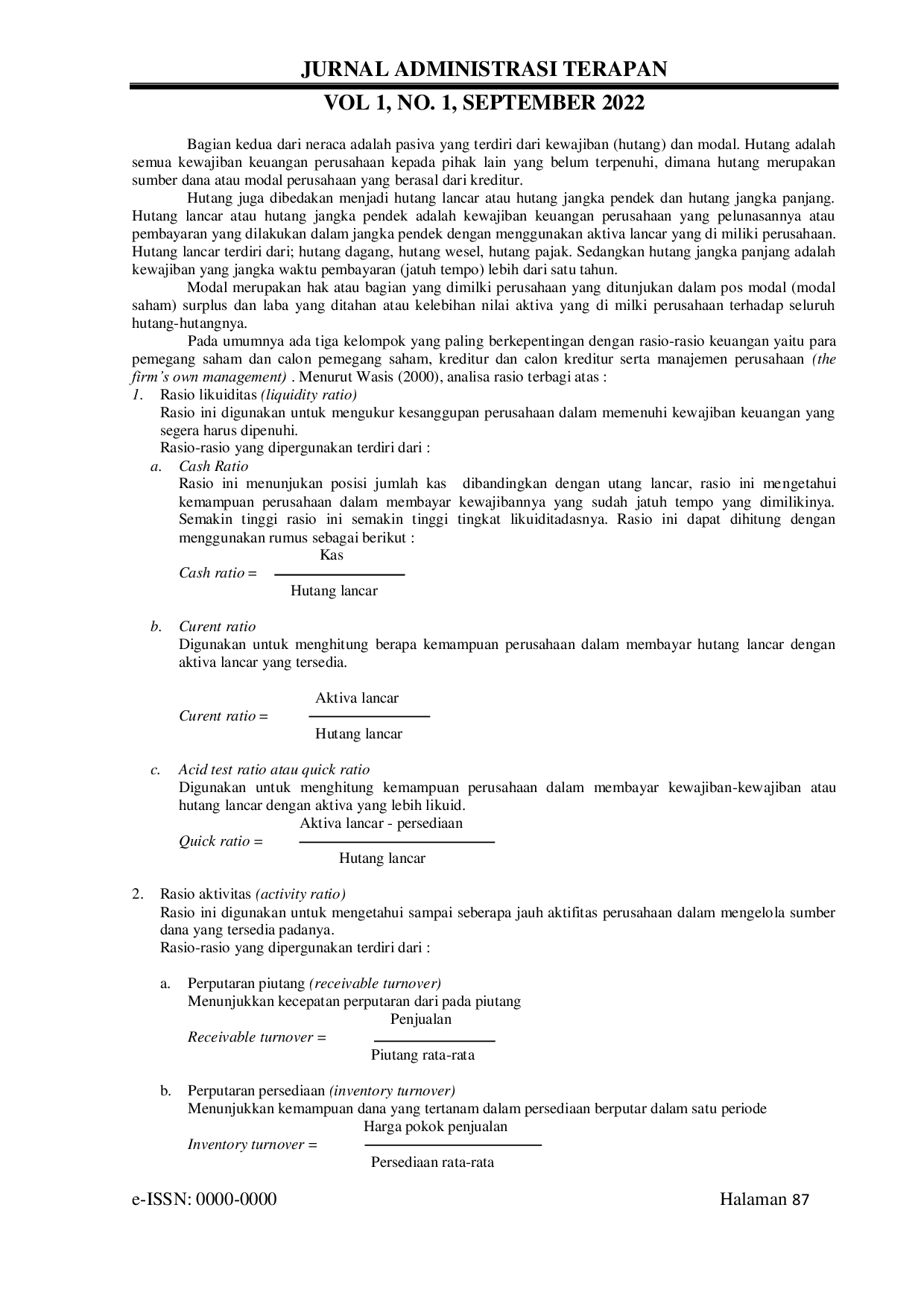 JURIS Analisa Likuiditas Pada Koperasi Unit Desa USPEK di Desa Uraur