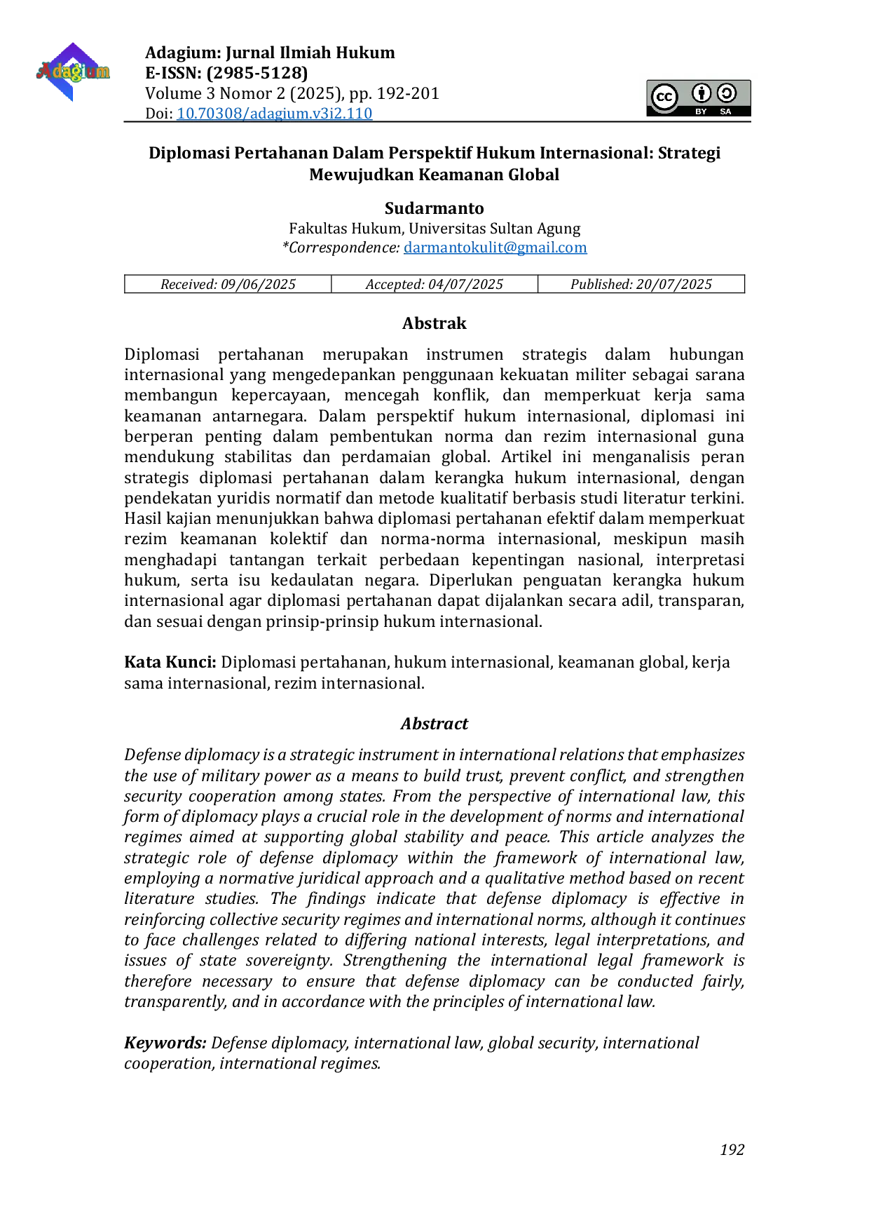 JURIS Defense Diplomacy in the Perspective of International Law A Strategy for Achieving Global Security
