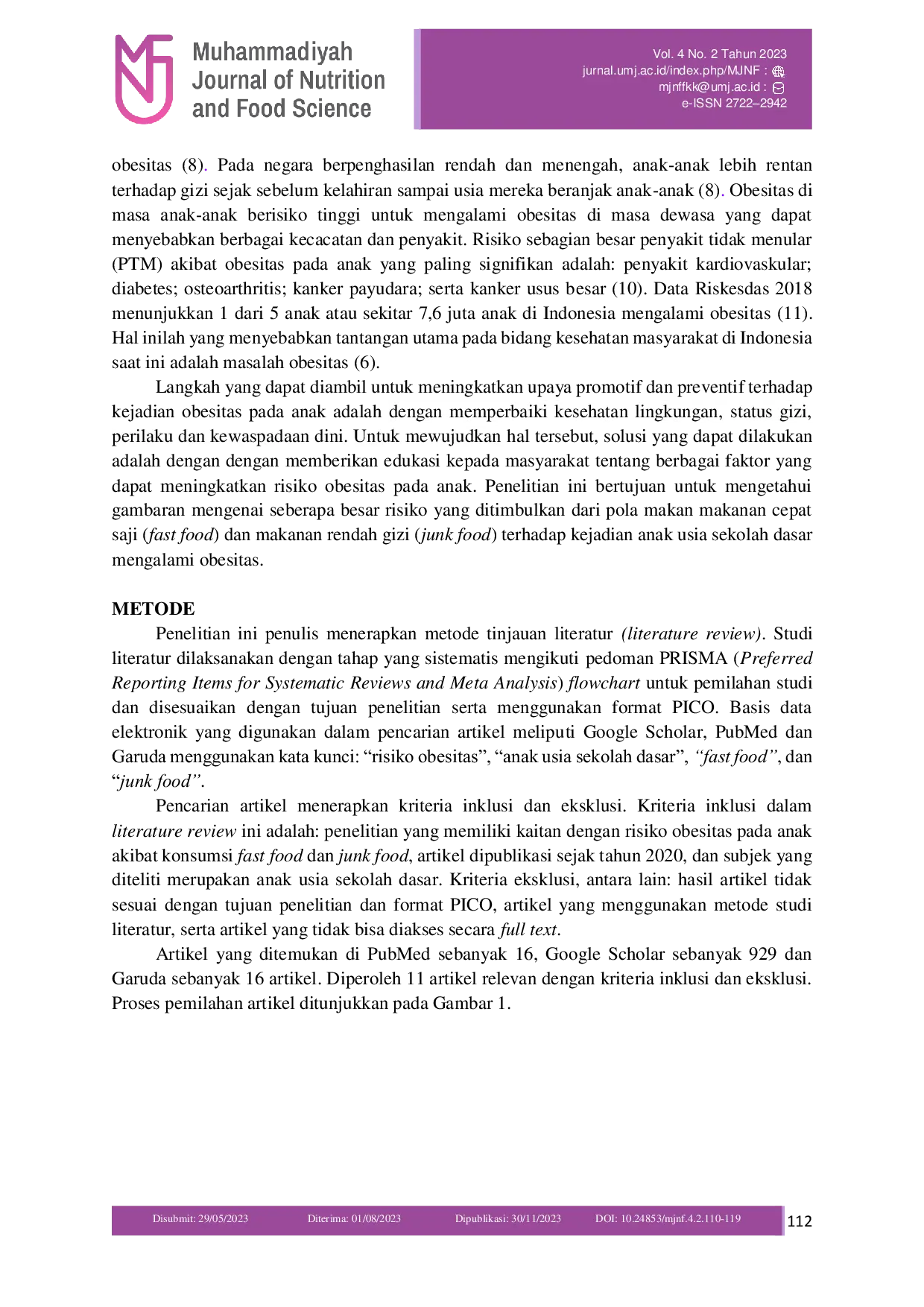 JURIS Risiko Obesitas pada Anak Akibat Konsumsi Fast Food dan Junk Food Literature Review