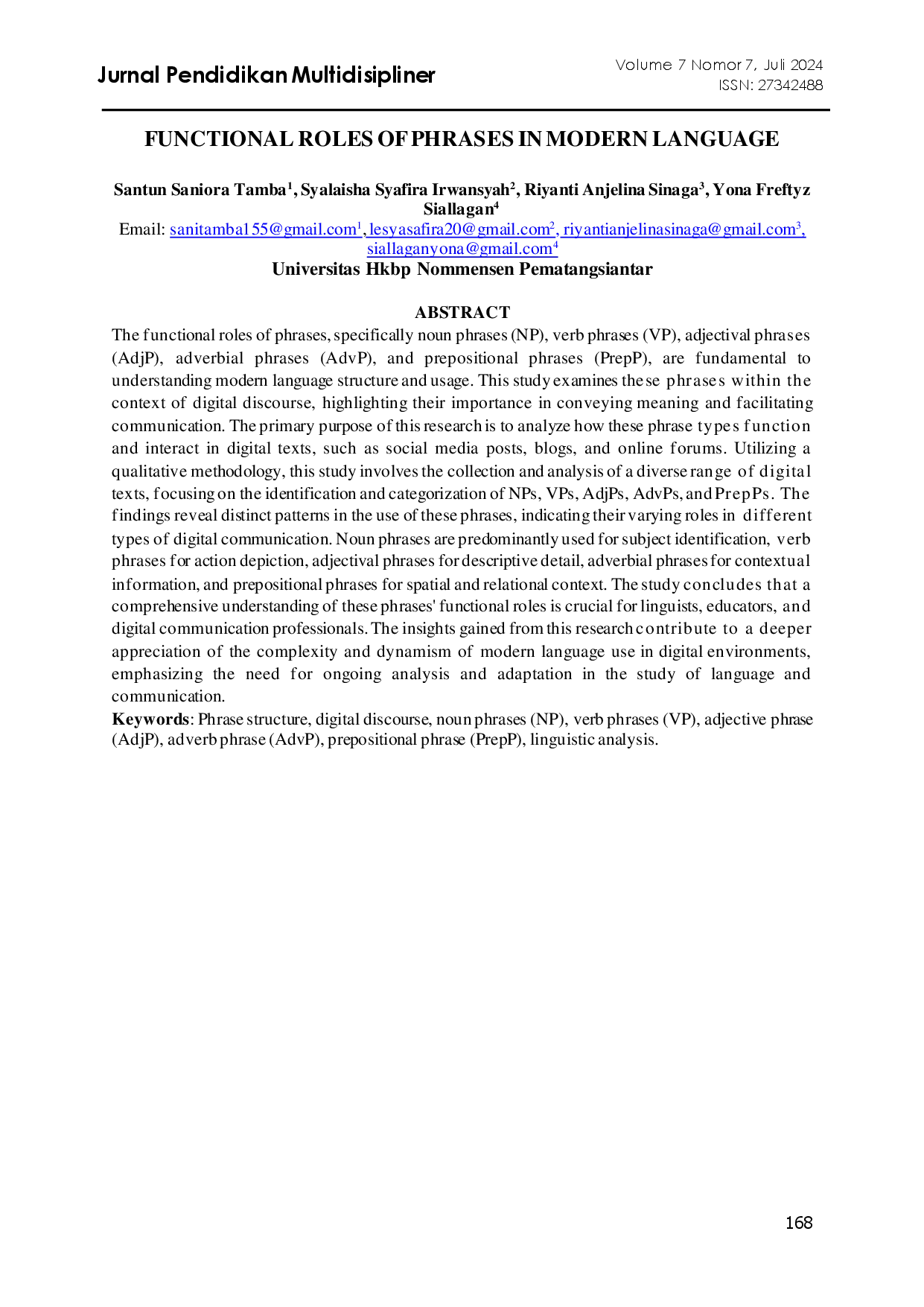juris Functional Roles of Phrases in Modern Language