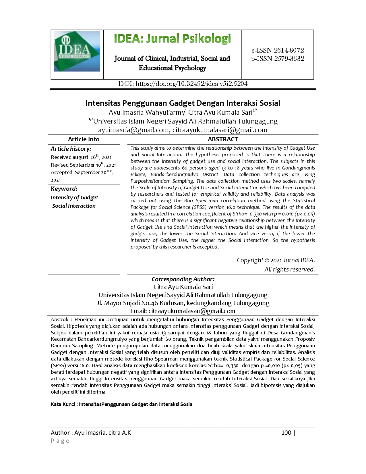 juris Intensitas Penggunaan Gadget Dengan Interaksi Sosial
