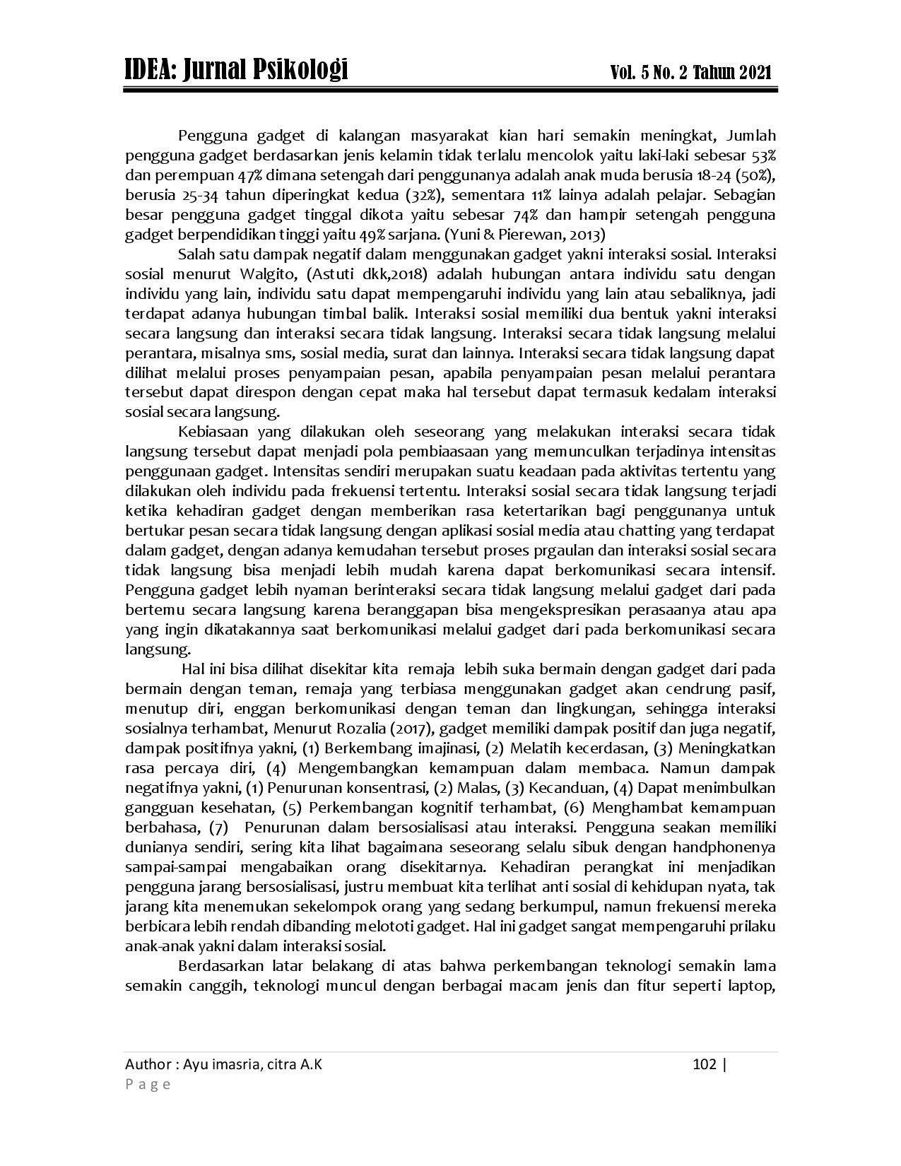 juris Intensitas Penggunaan Gadget Dengan Interaksi Sosial