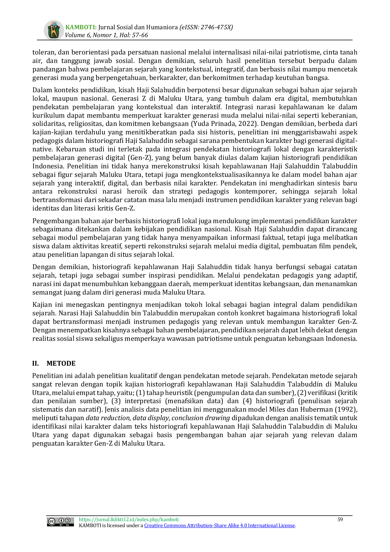 JURIS Historiografi Kepahlawanan Haji Salahuddin Talabuddin sebagai Pemerkaya Bahan Ajar Sejarah untuk Penguatan Karakter Gen Z Maluku Utara
