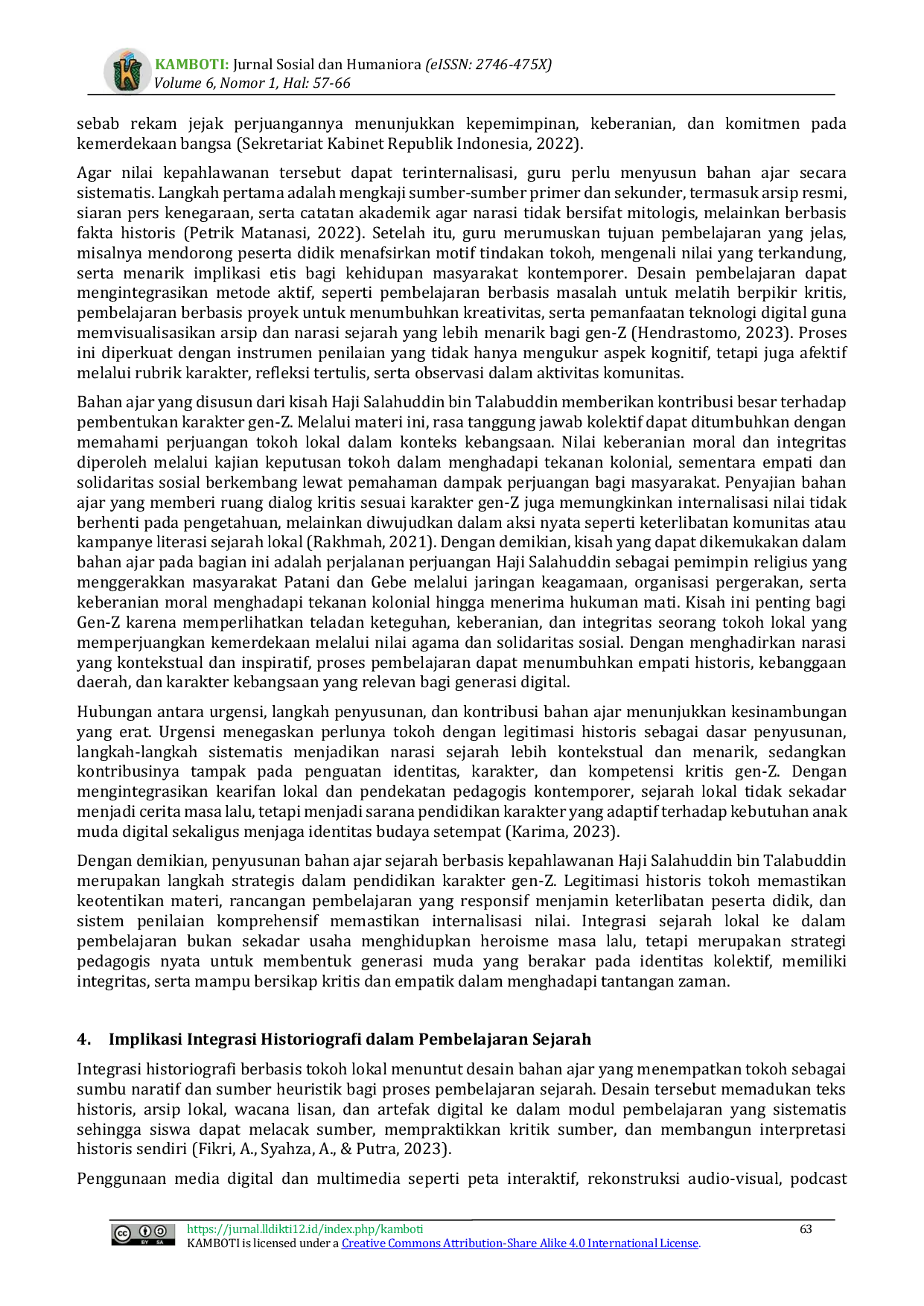 JURIS Historiografi Kepahlawanan Haji Salahuddin Talabuddin sebagai Pemerkaya Bahan Ajar Sejarah untuk Penguatan Karakter Gen Z Maluku Utara