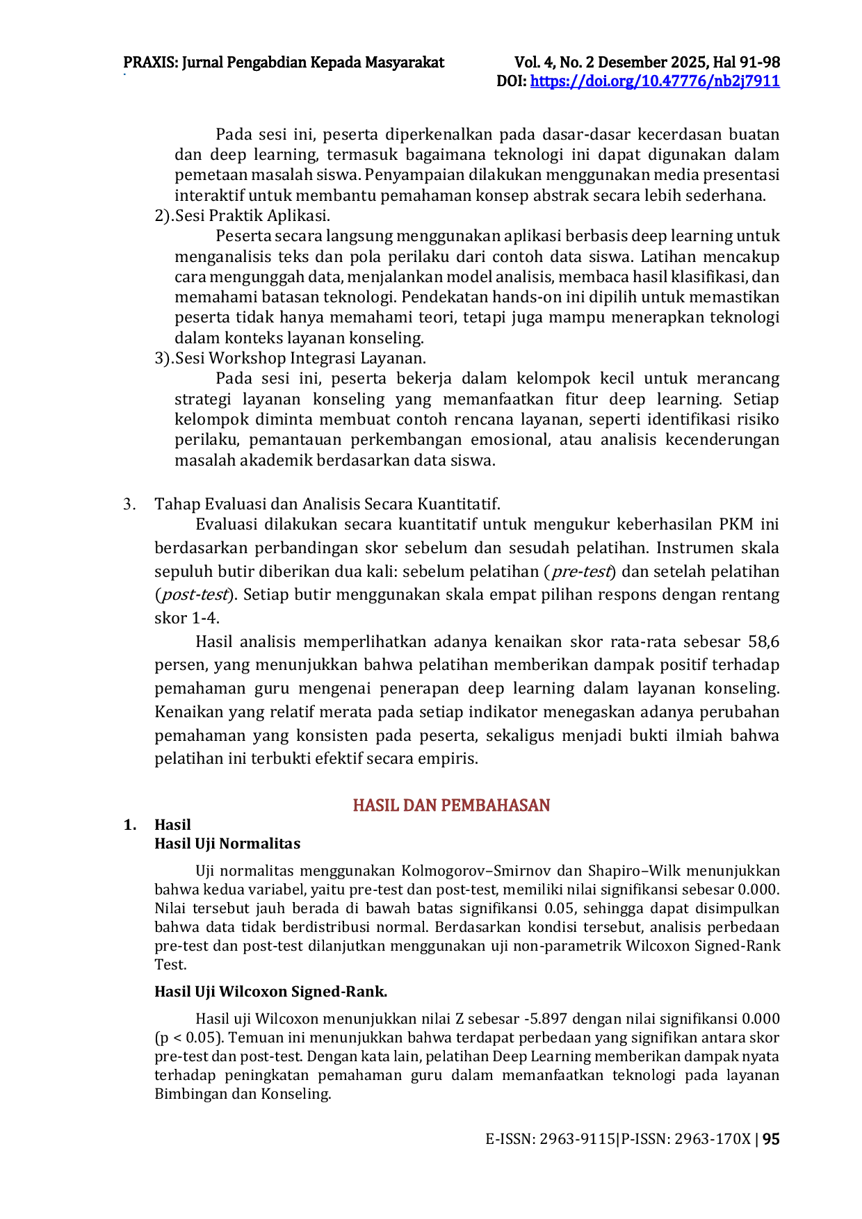 JURIS Efektivitas Pelatihan Deep Learning terhadap Peningkatan Pemahaman Guru BK Dalam Layanan Konseling Siswa SMA