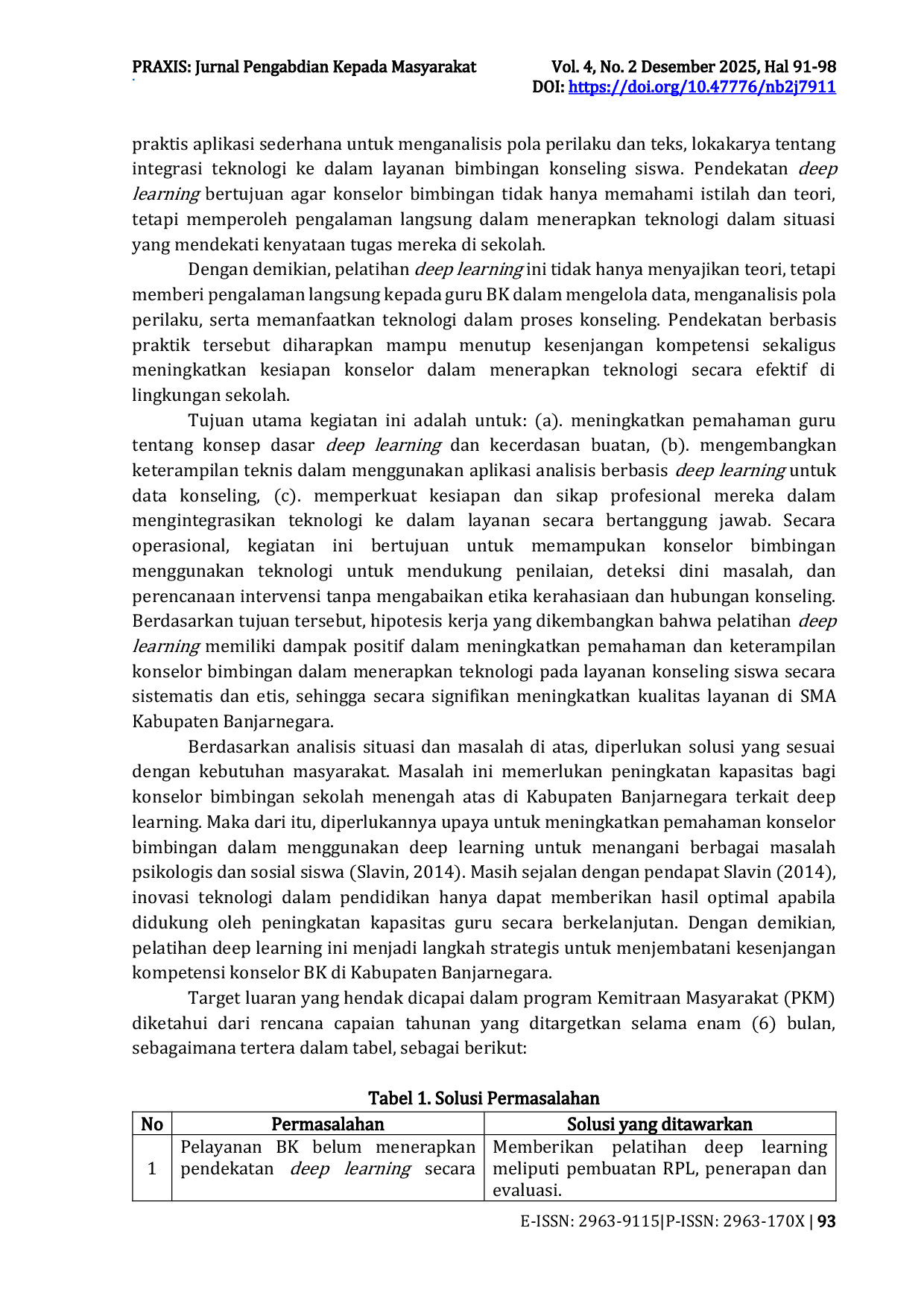 JURIS Efektivitas Pelatihan Deep Learning terhadap Peningkatan Pemahaman Guru BK Dalam Layanan Konseling Siswa SMA