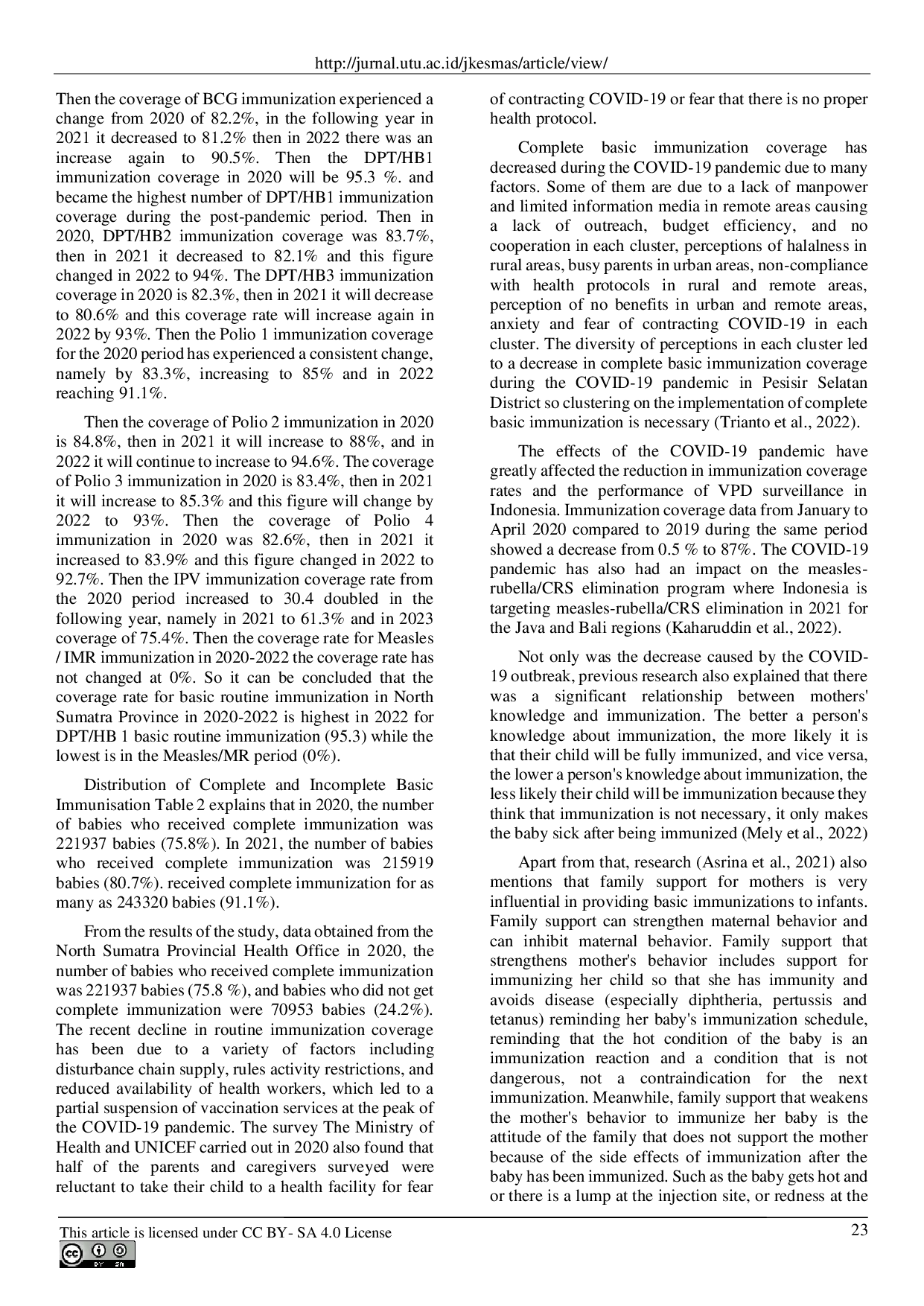 JURIS Overview of Basic Immunization Coverage in Infants During the Covid 19 Pandemic in North Sumatra