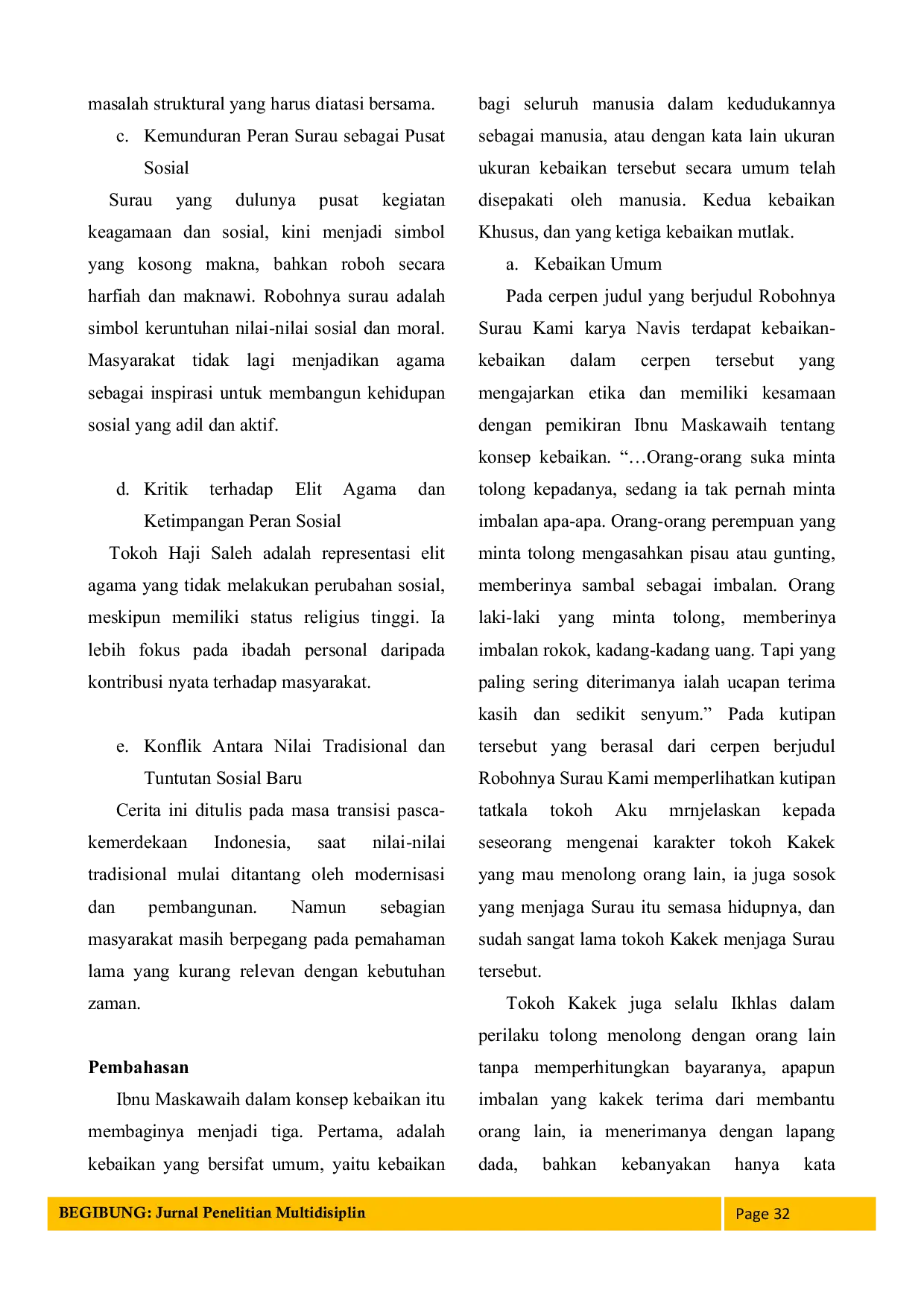 JURIS Analisis Cerpen Robohnya Surau Kami Karya A A Navis Pendekatan Sosiologi Sastra