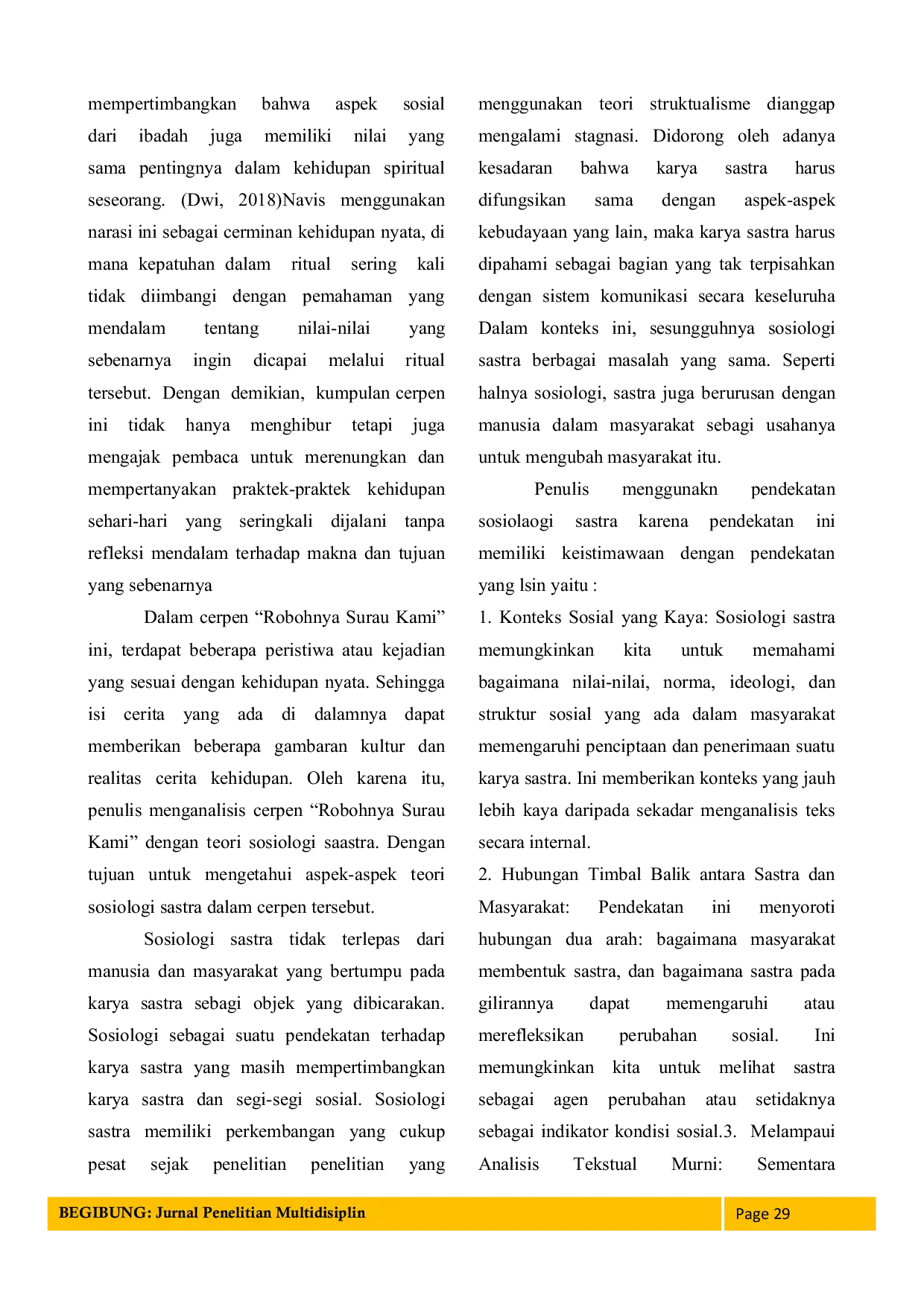 JURIS Analisis Cerpen Robohnya Surau Kami Karya A A Navis Pendekatan Sosiologi Sastra