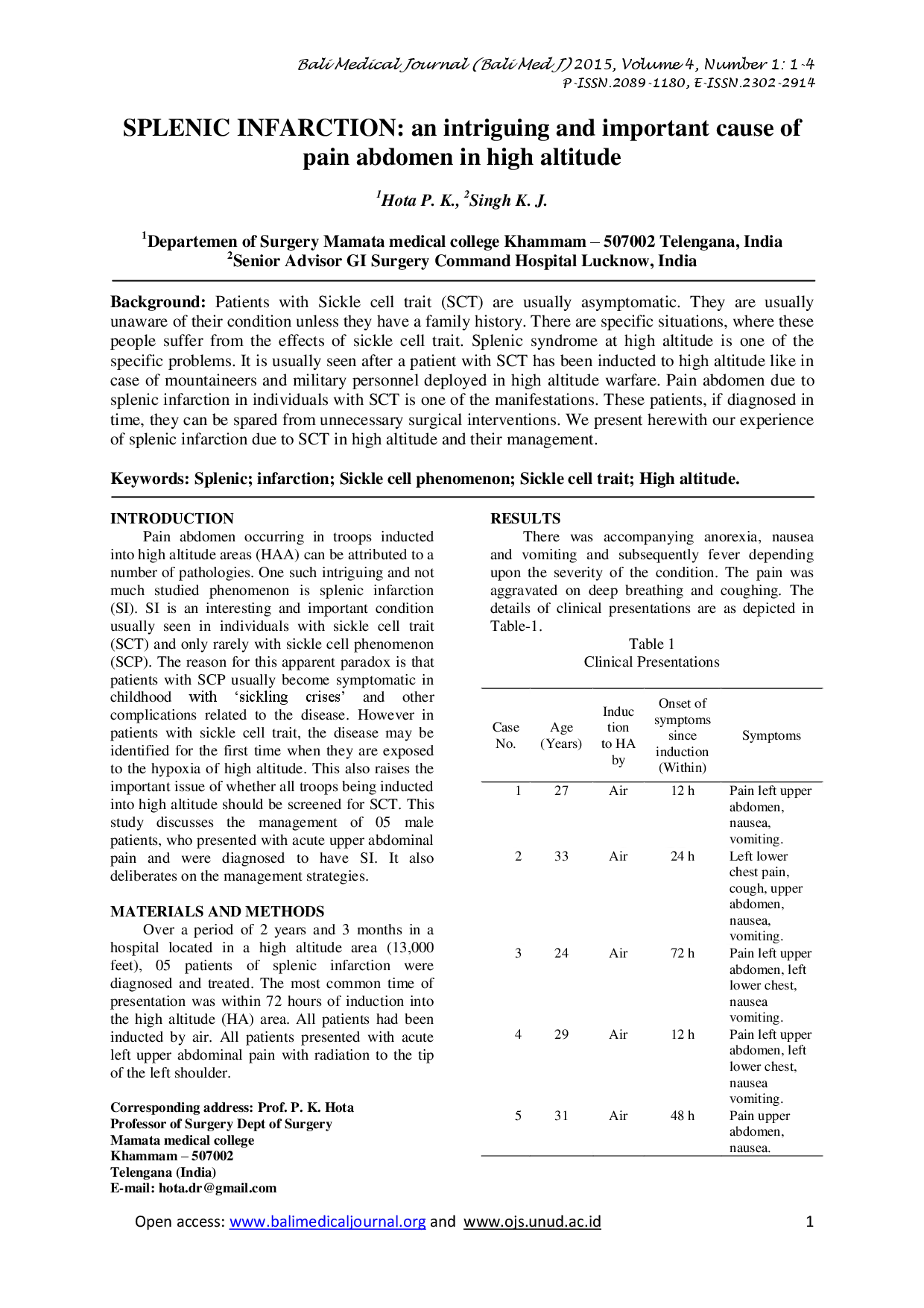juris SPLENIC INFARCTION an intriguing and important cause of pain abdomen in high altitude