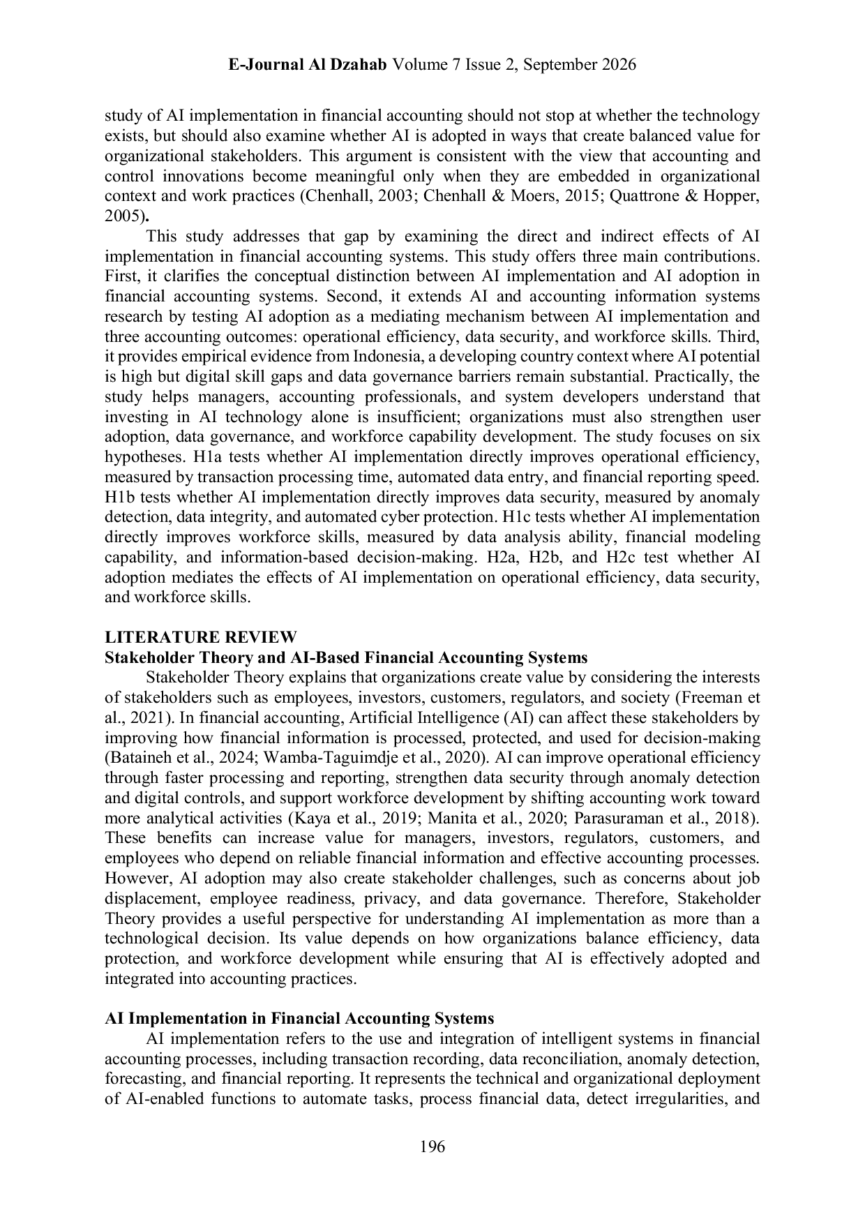 JURIS Artificial Intelligence Adoption as a Mediator of AI Implementation and Financial Accounting Performance