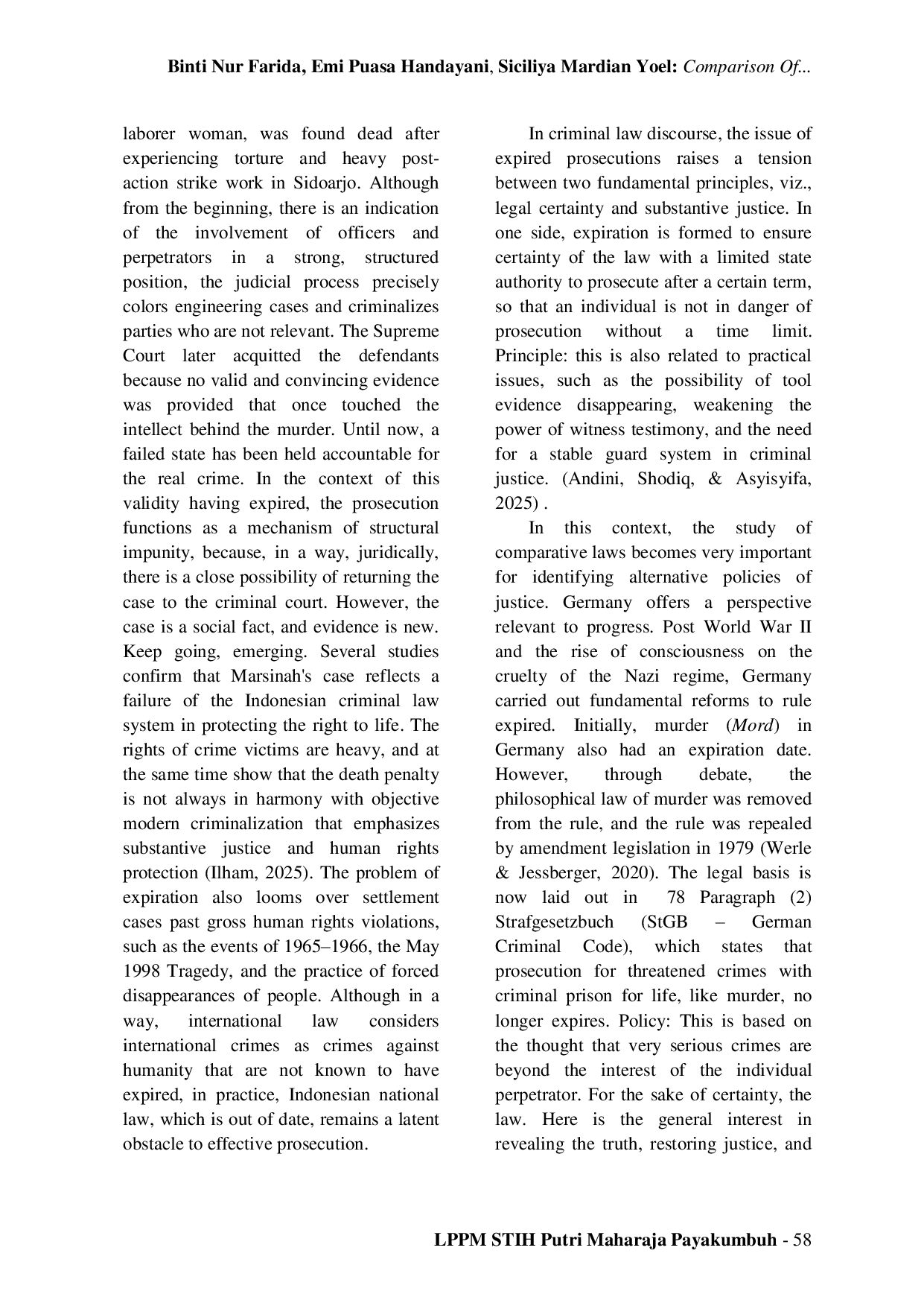 JURIS Comparison of the Eliminator of the Statute of Premeditated Murder in the Indonesian and German Criminal Legal Systems