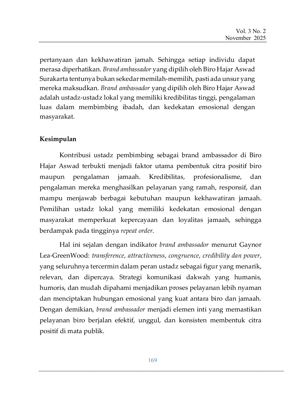 JURIS Peran Brand Ambassador dalam Penguatan Citra Pelayanan Umrah di Biro Hajar Aswad Surakarta