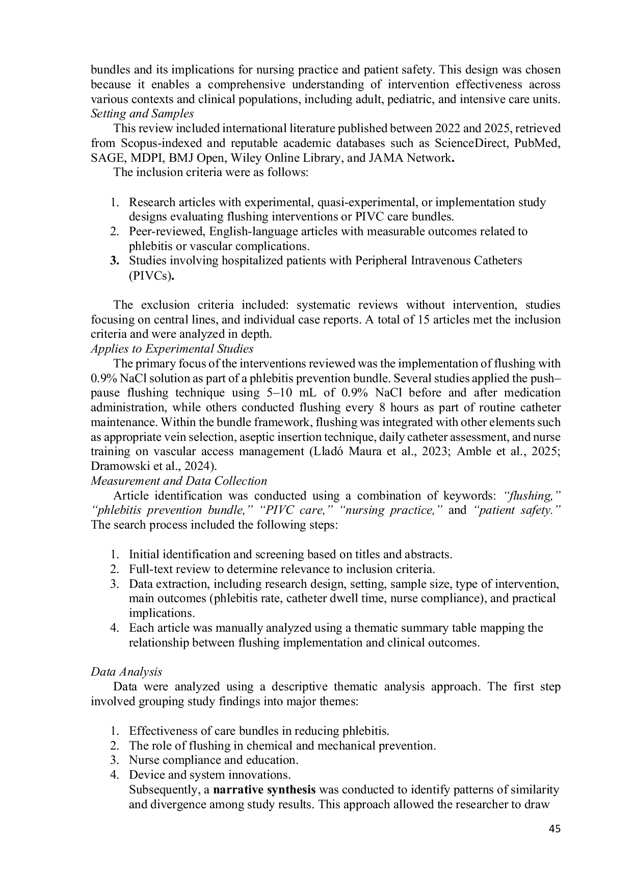 JURIS Flushing Phlebitis Integrating Prevention Bundles Implications for Nursing Practice and Patient Safety A Literature Review