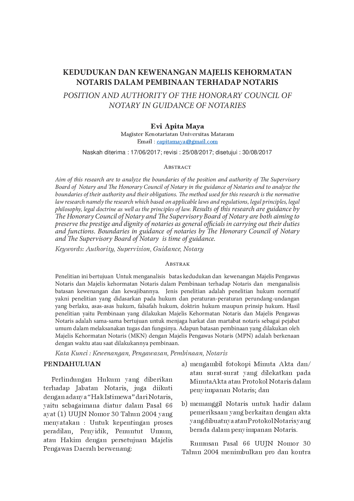 juris Kedudukan Dan Kewenangan Majelis Kehormatan Notaris Dalam Pembinaan Terhadap Notaris