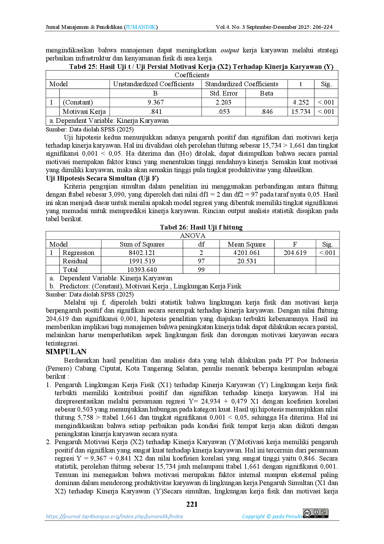 JURIS Pengaruh Lingkungan Kerja Fisik Dan Motivasi Kerja Terhadap Kinerja Karyawan Pada Pt Pos Indonesia Persero Cabang Ciputat Kota Tangerang Selatan