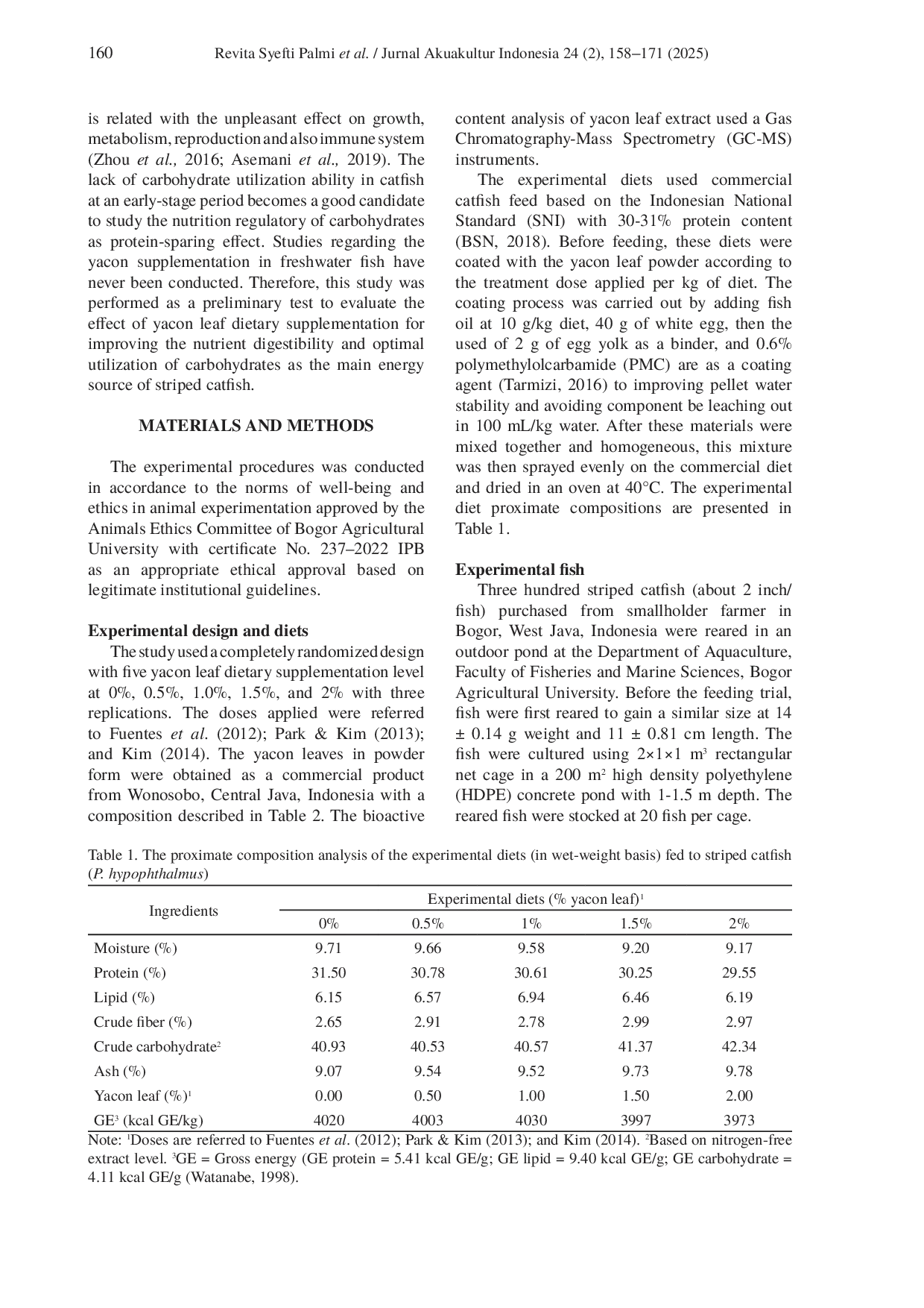 JURIS The dynamics glucose on carbohydrate utilization of striped catfish Pangasianodon hypophthalmus with yacon leaf Smallanthus sonchifolius dietary supplementation