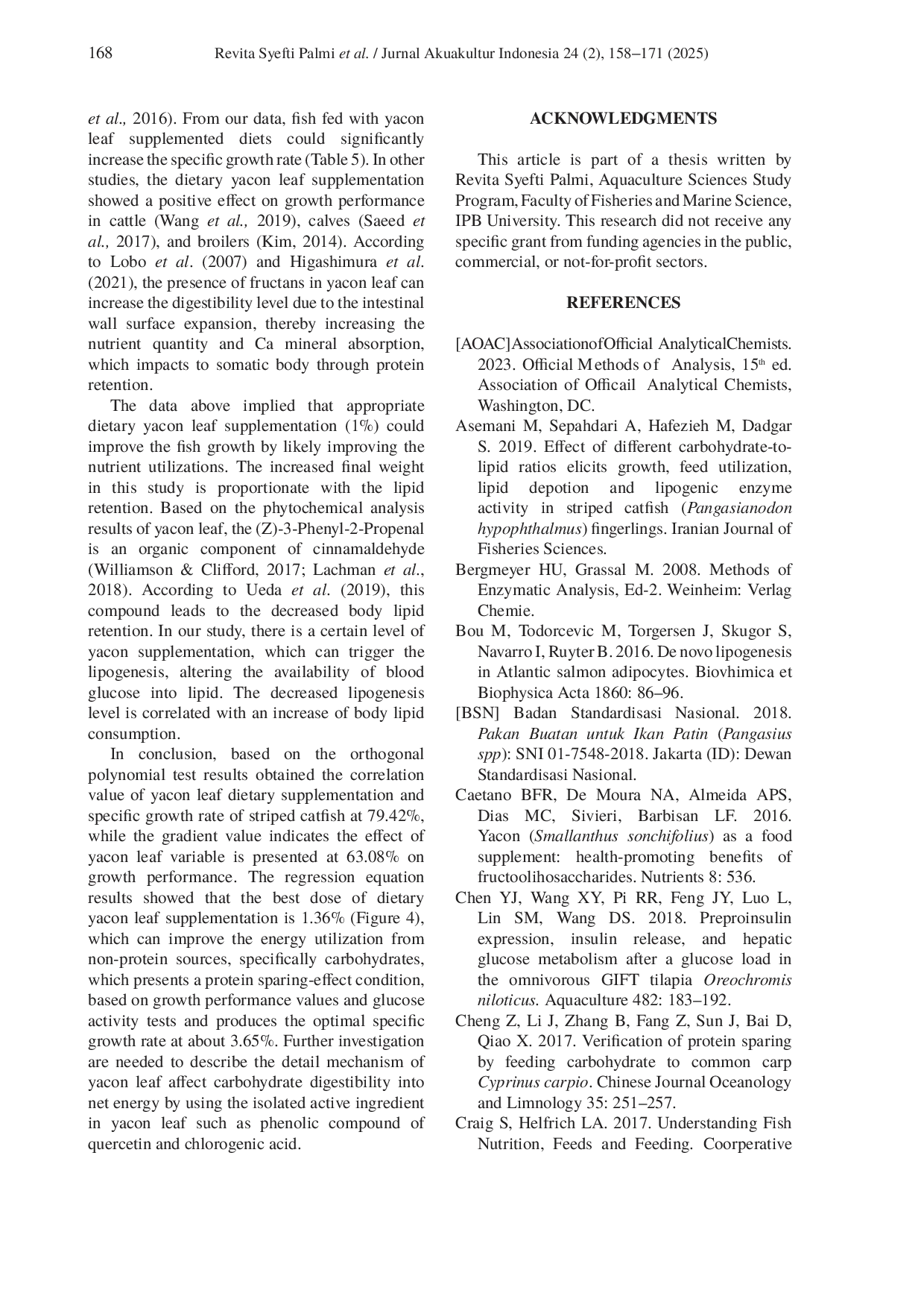 JURIS The dynamics glucose on carbohydrate utilization of striped catfish Pangasianodon hypophthalmus with yacon leaf Smallanthus sonchifolius dietary supplementation