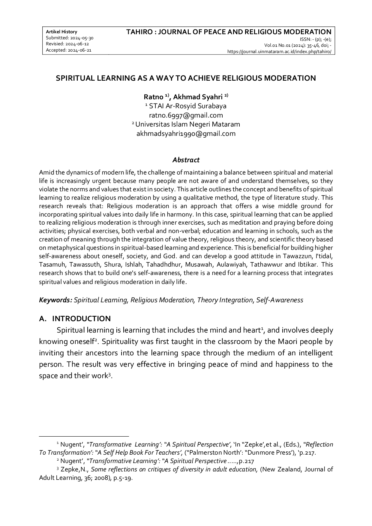 JURIS Spiritual Learning as a Way to Achieve Religious Moderation