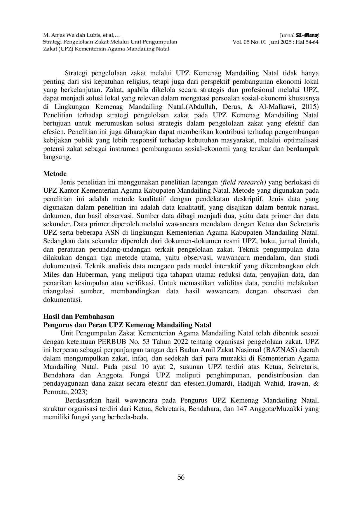 JURIS STRATEGI PENGELOLAAN ZAKAT MELALUI UNIT PENGUMPULAN ZAKAT UPZ KEMENTERIAN AGAMA MANDAILING NATAL Studi Kualitatif pada Lembaga Keagamaan di Sumatera Utara
