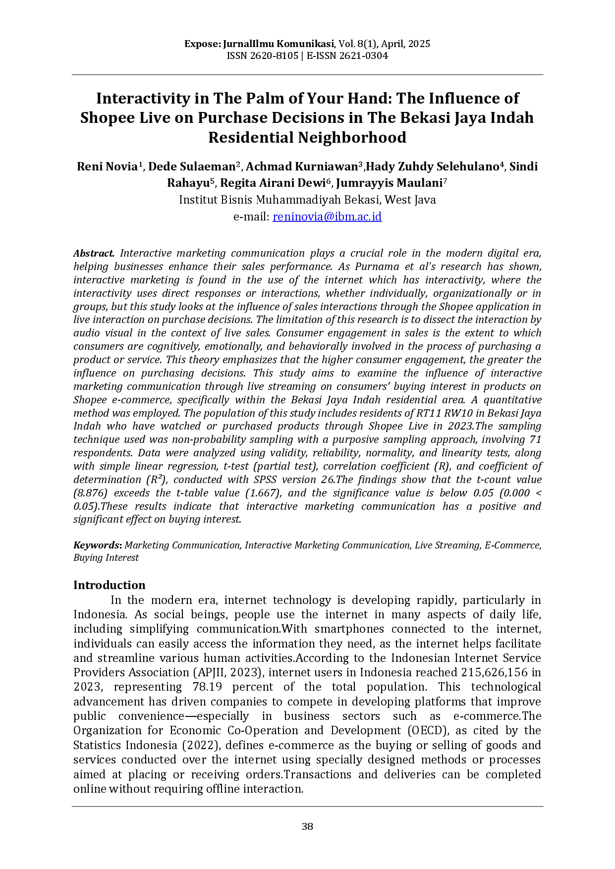 juris Interactivity in The Palm of Your Hand The Influence of Shopee Live on Purchase Decisions in The Bekasi Jaya Indah Residential Neighborhood