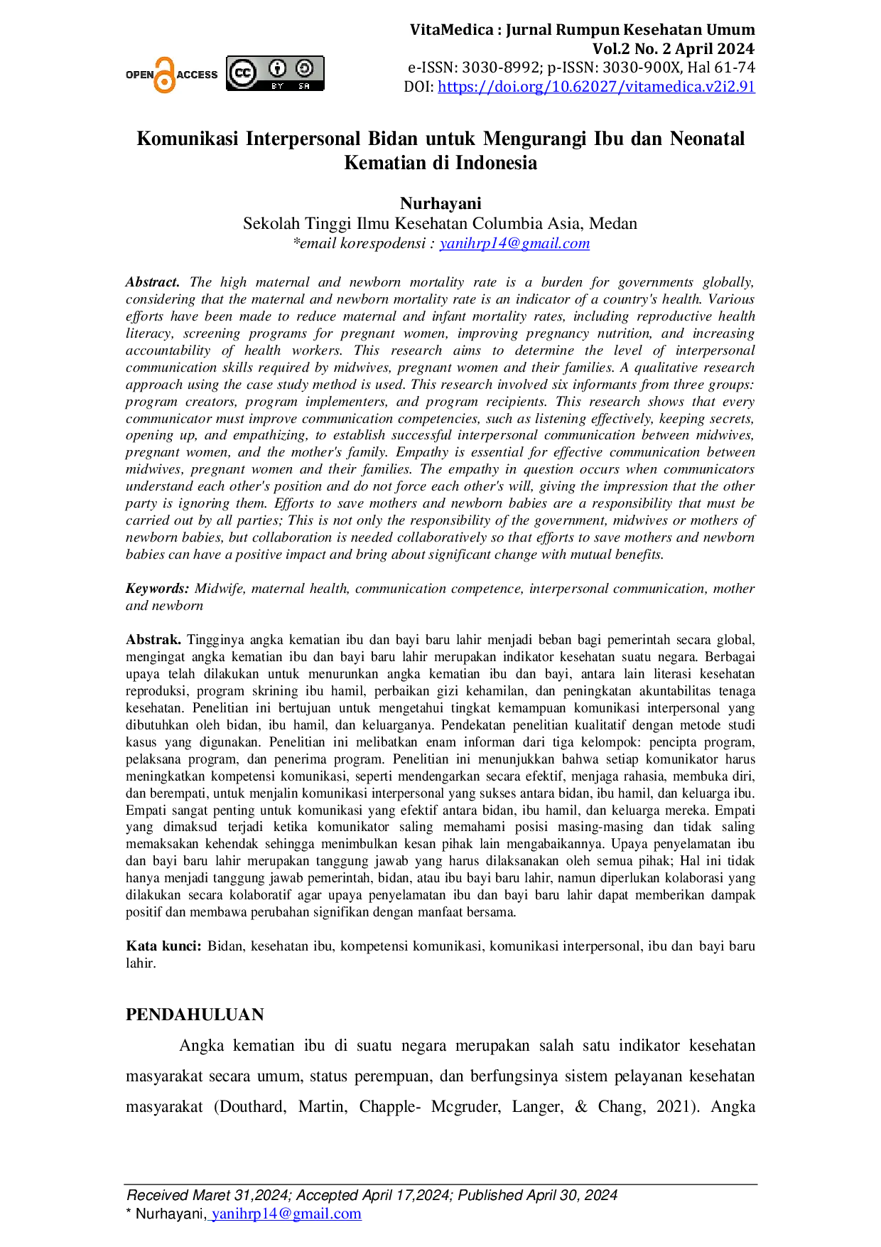 JURIS Komunikasi Interpersonal Bidan untuk Mengurangi Ibu dan Neonatal Kematian di Indonesia