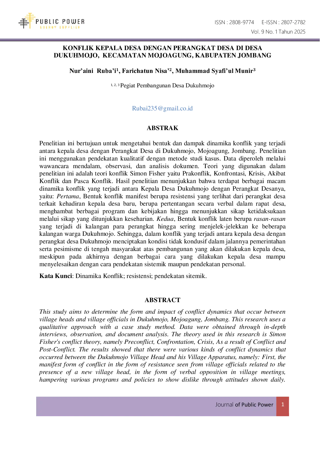 JURIS Konflik Kepala Desa Dengan Perangkat Desa Di Desa Dukuhmojo Kecamatan Mojoagung Kabupaten Jombang