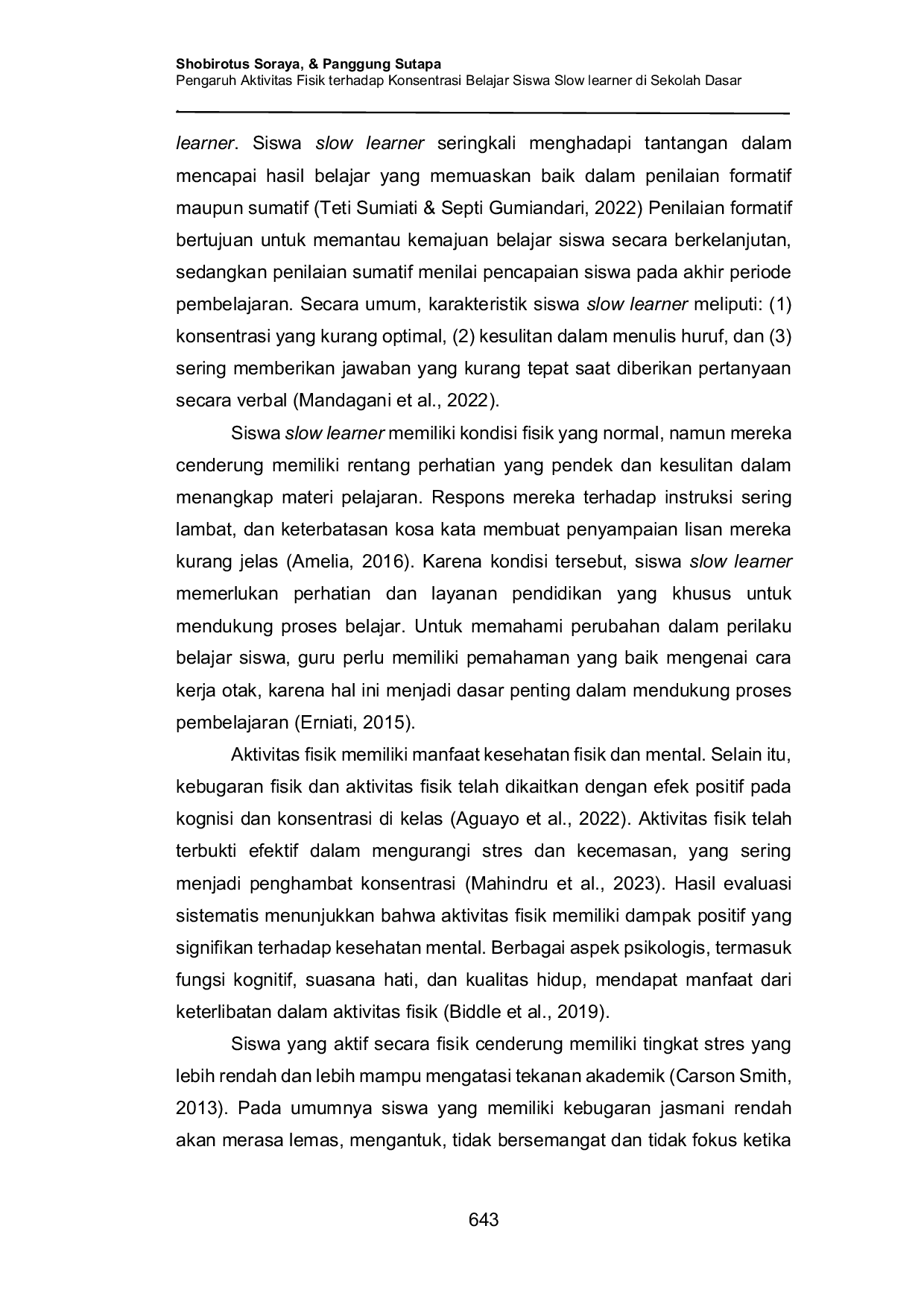 JURIS Pengaruh Aktivitas Fisik terhadap Konsentrasi Belajar Siswa Slow learner di Sekolah Dasar