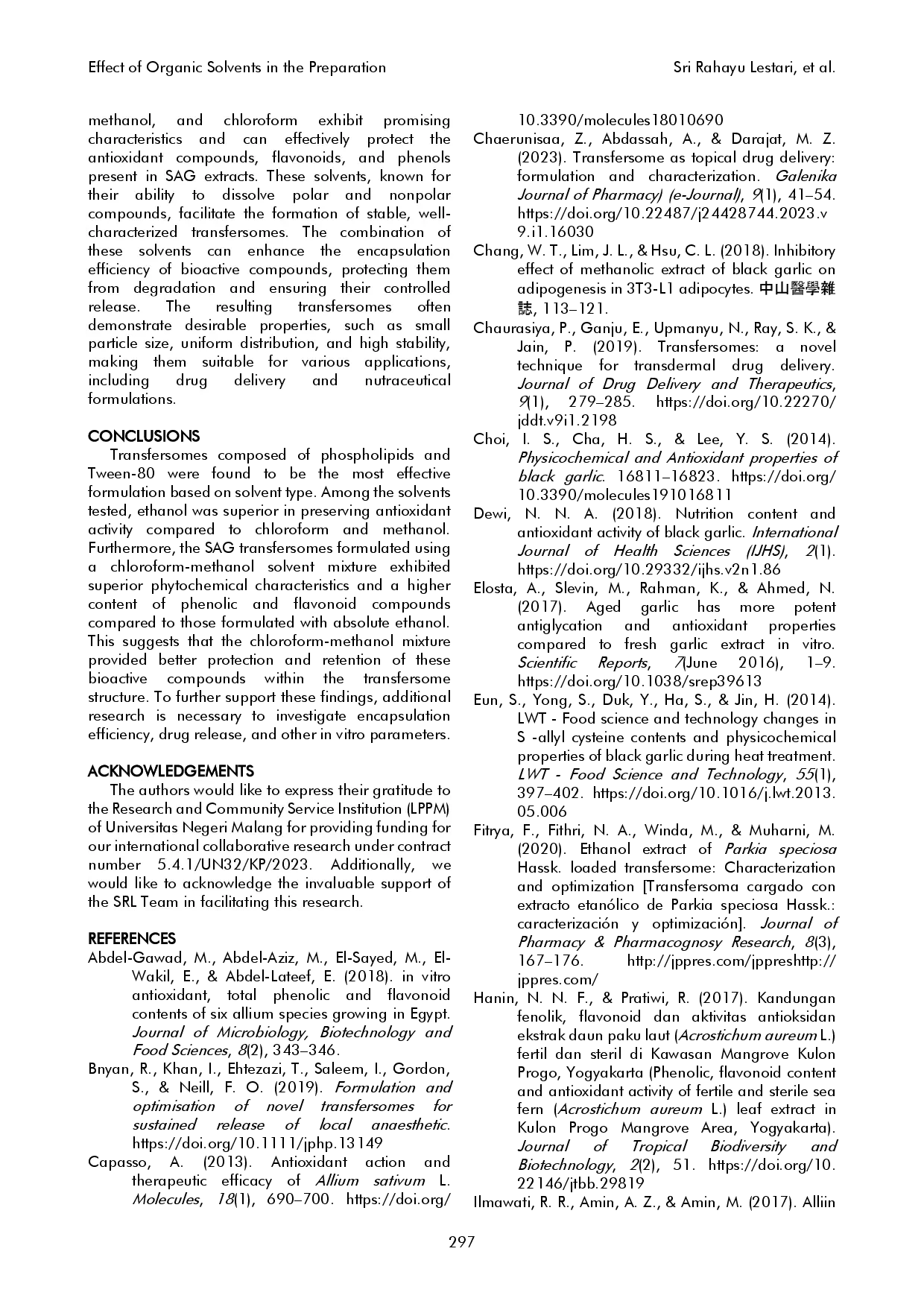 juris Effect of Organic Solvents in the Preparation of Single Aged Garlic Transfersomes and Their Phytochemical Activities
