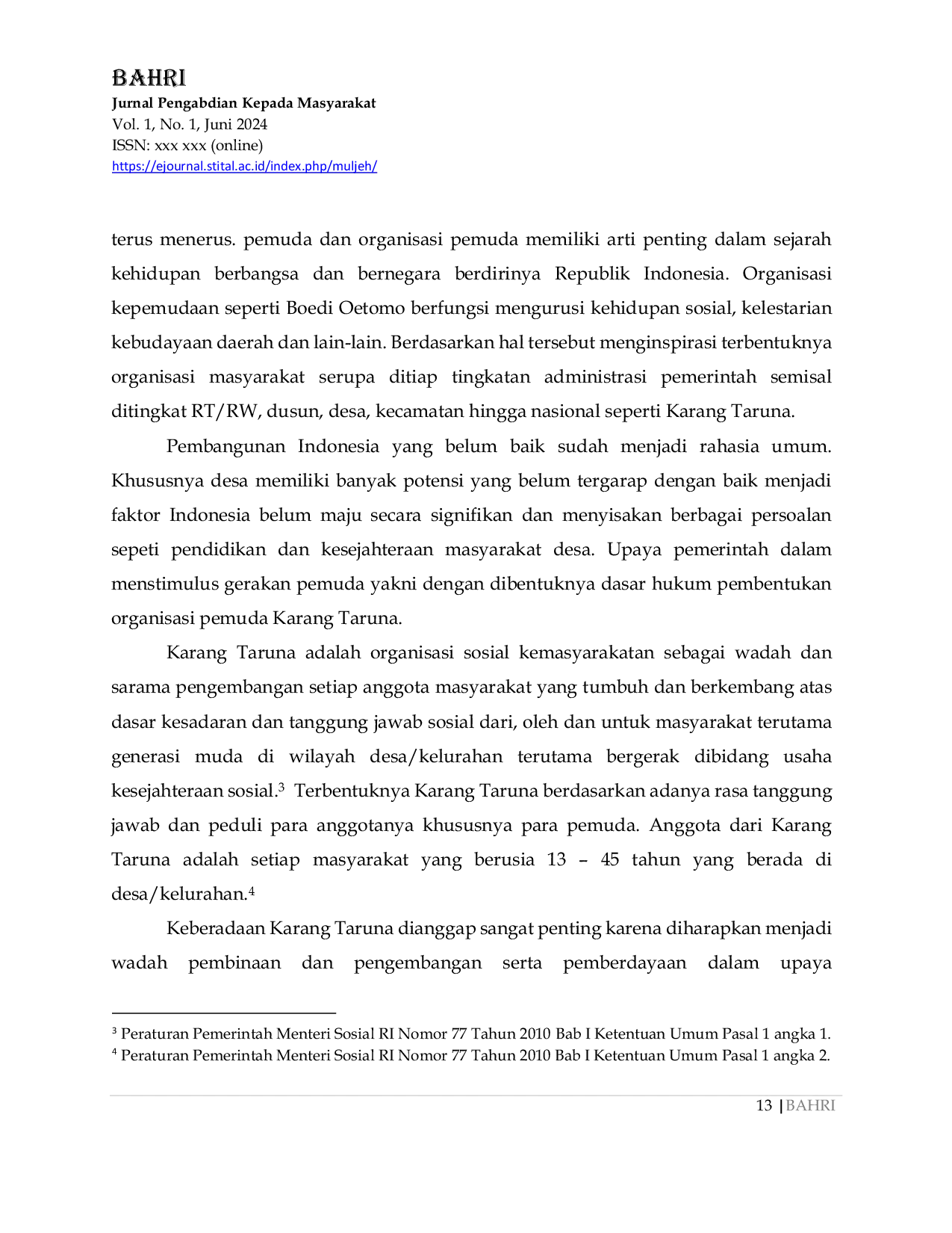 JURIS Pendampingan Pengorganisasian Dan Edukasi Program Kerja Karang Taruna Desa Sumberjati Jatirejo Mojokerto