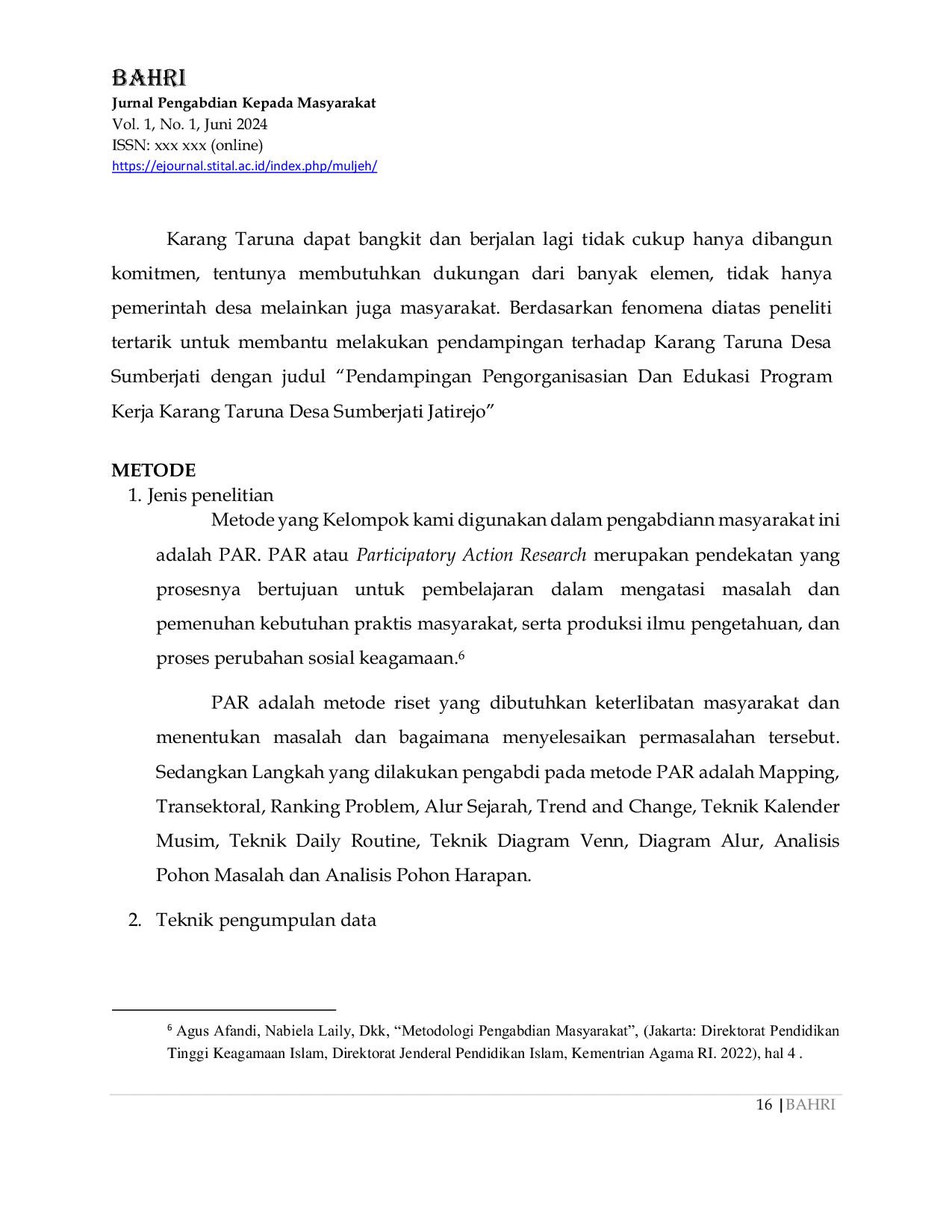 JURIS Pendampingan Pengorganisasian Dan Edukasi Program Kerja Karang Taruna Desa Sumberjati Jatirejo Mojokerto