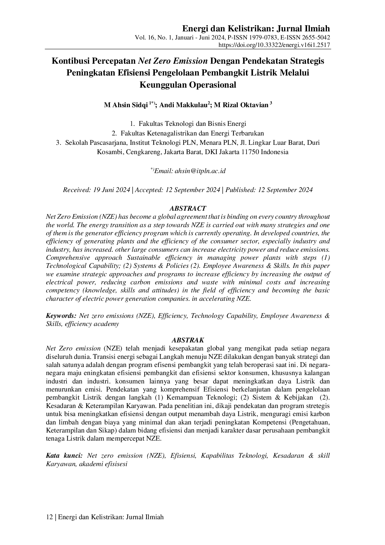 JURIS Kontibusi Percepatan Net Zero Emission Dengan Pendekatan Strategis Peningkatan Efisiensi Pengelolaan Pembangkit Listrik Melalui Keunggulan Operasional