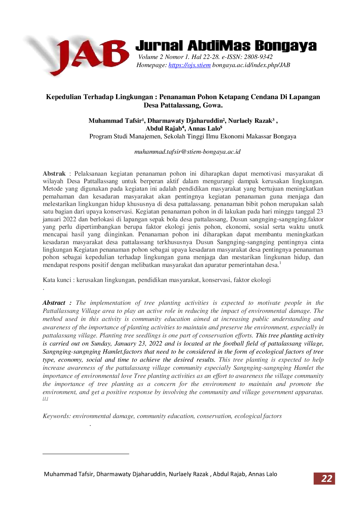 JURIS Kepedulian Terhadap Lingkungan Penanaman Pohon Ketapang Cendana Di Lapangan Desa Pattalassang Kabupaten Gowa