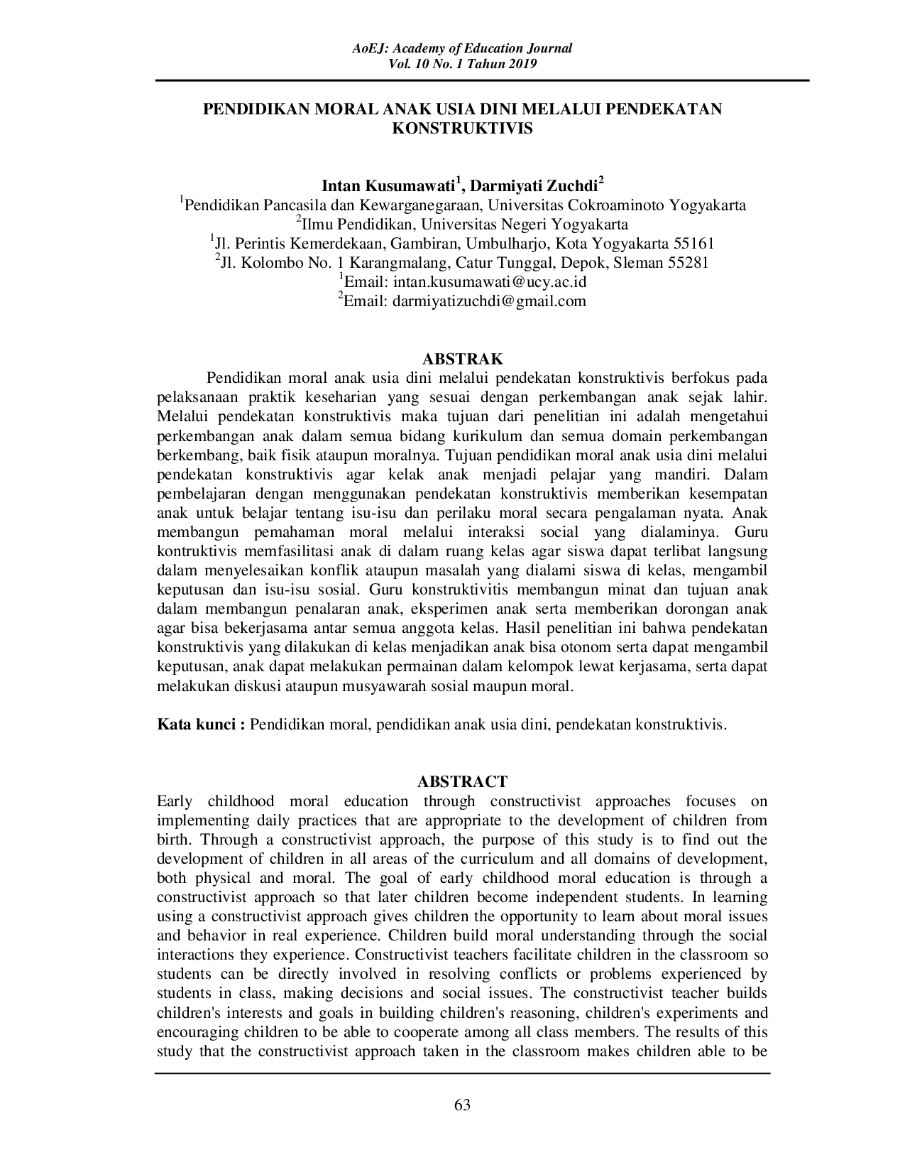 JURIS Pendidikan Moral Anak Usia Dini Melalui Pendekatan Konstruktivis