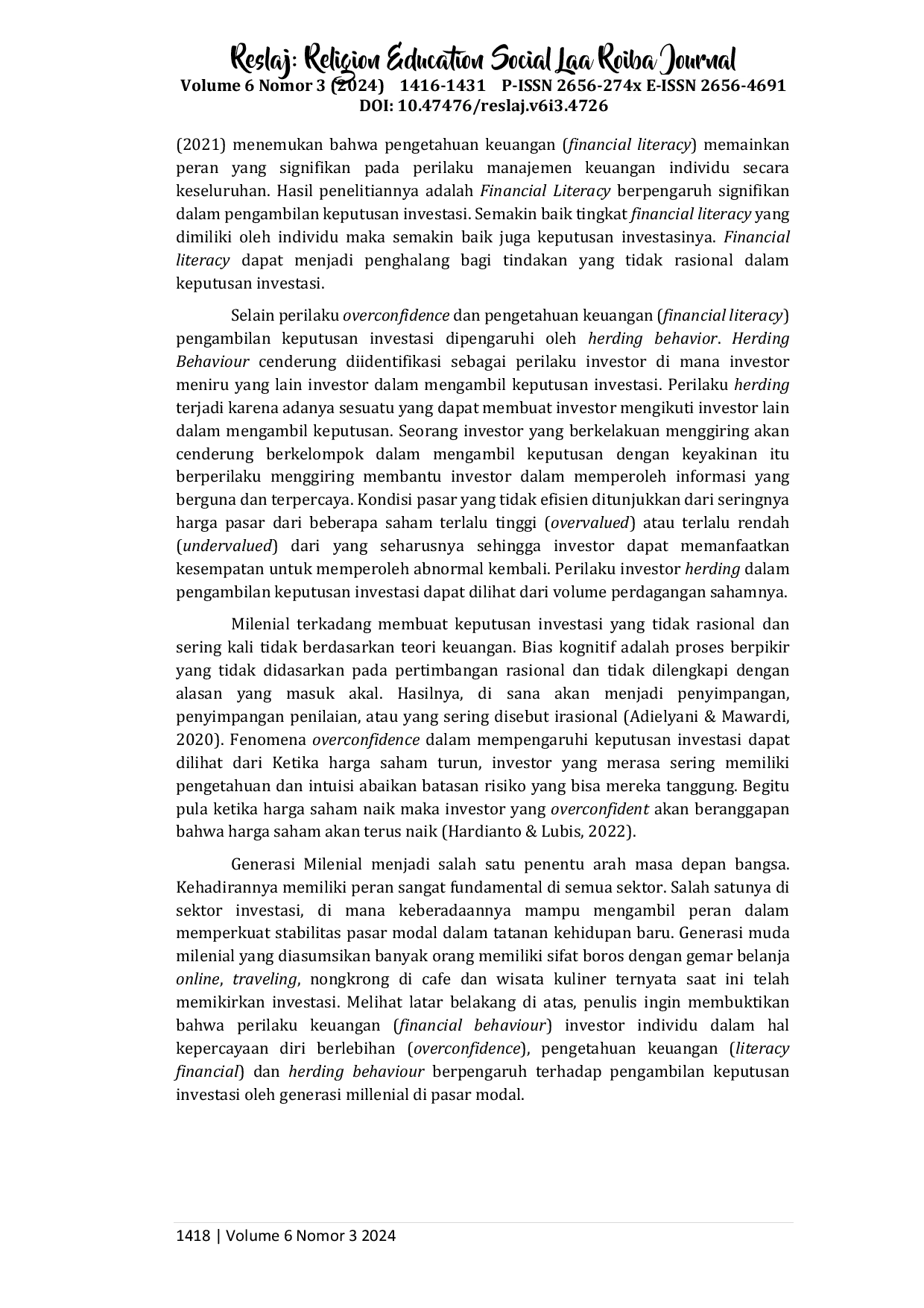 JURIS Perilaku Generasi Millenial dalam Pengambilan Keputusan Berinvestasi di Pasar Modal