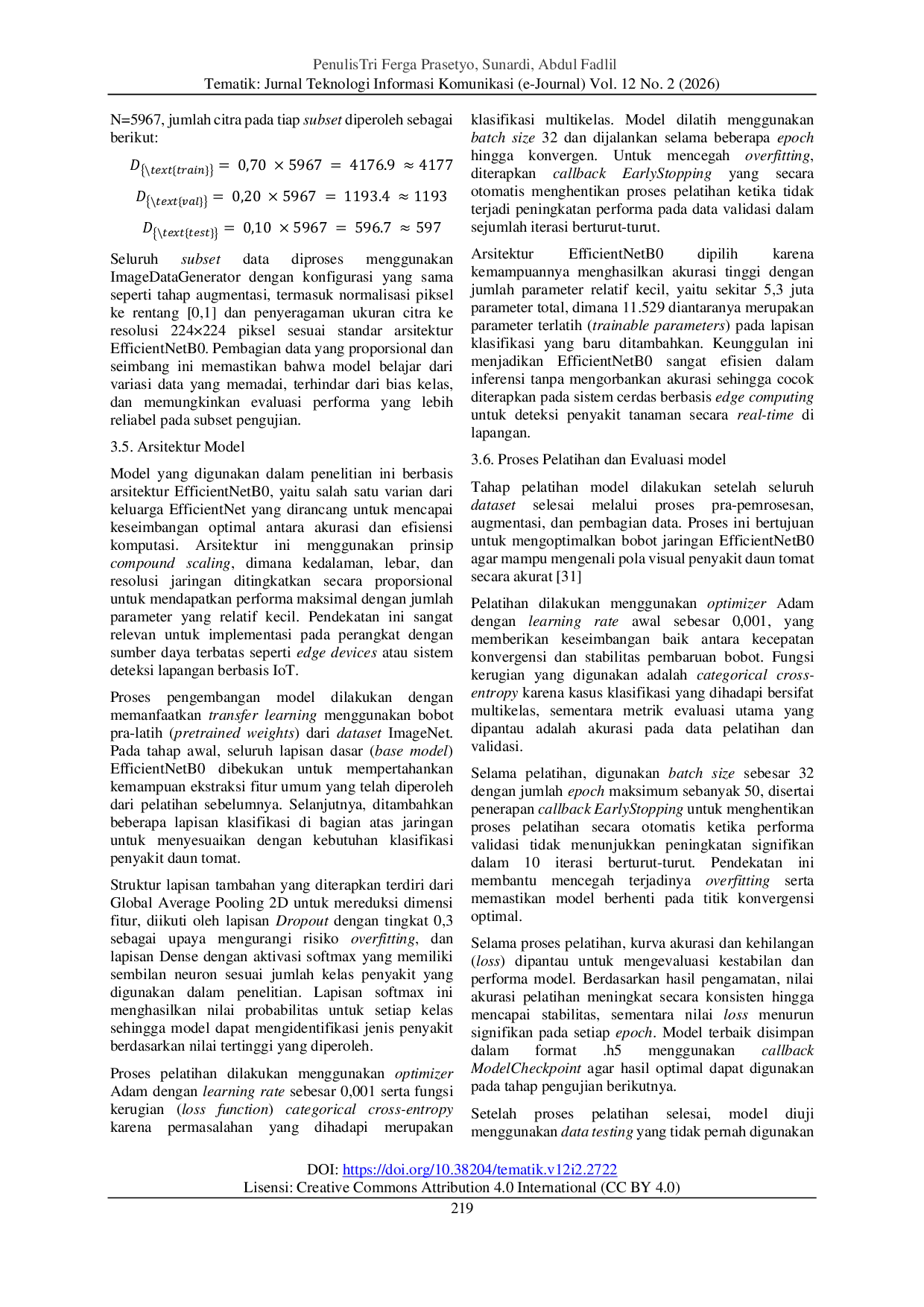 JURIS Model Prediktif Penyakit Tanaman Tomat Menggunakan Arsitektur EfficientNetB0