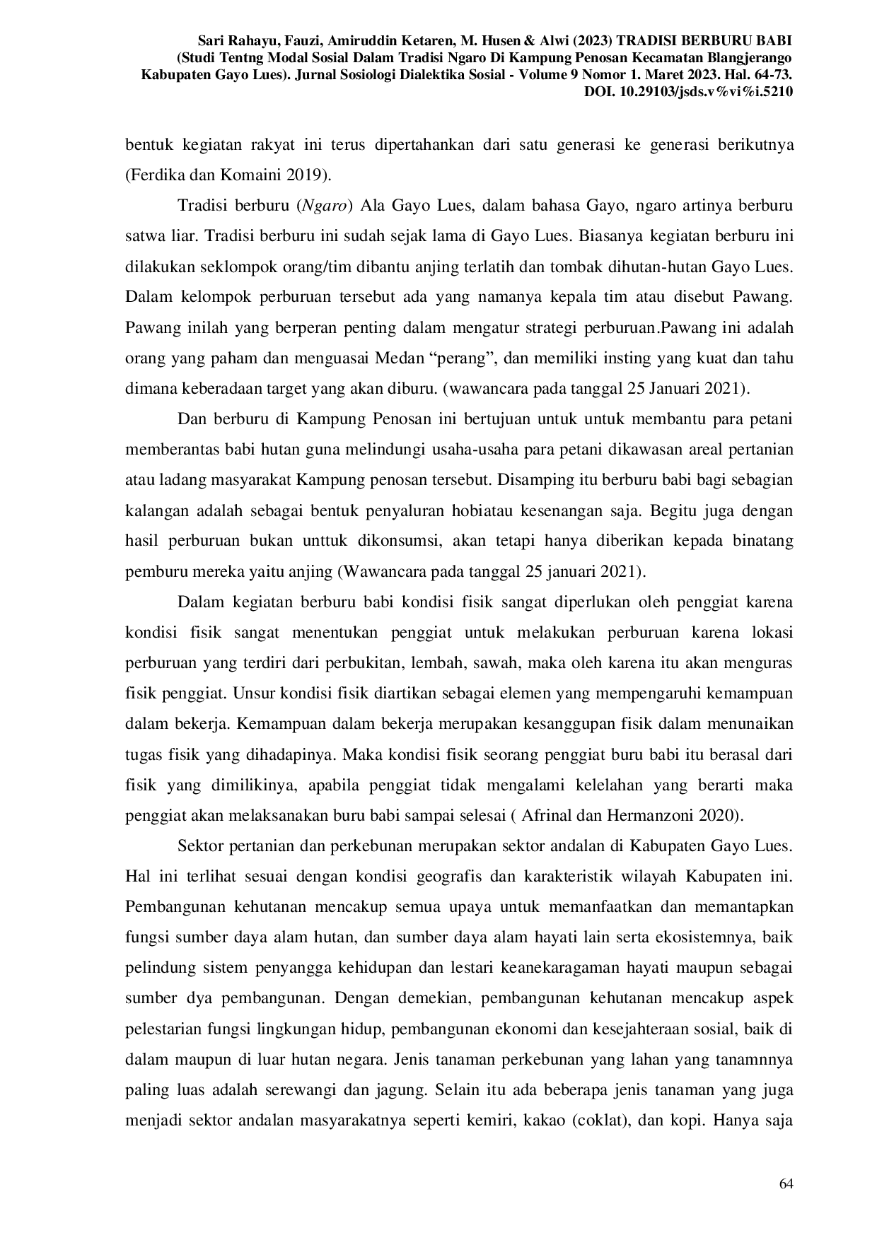 JURIS TRADISI BERBURU BABI Studi Modal Sosial Dalam Tradisi Ngaro Di Kampung Penosan Kecamatan Blangjerango Kabupaten Gayo Lues