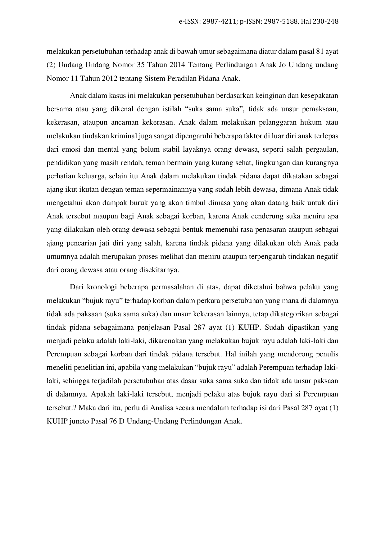 JURIS Penegakan Hukum terhadap Pelaku Tindak Pidana Persetubuhan yang Dilakukan oleh Anak