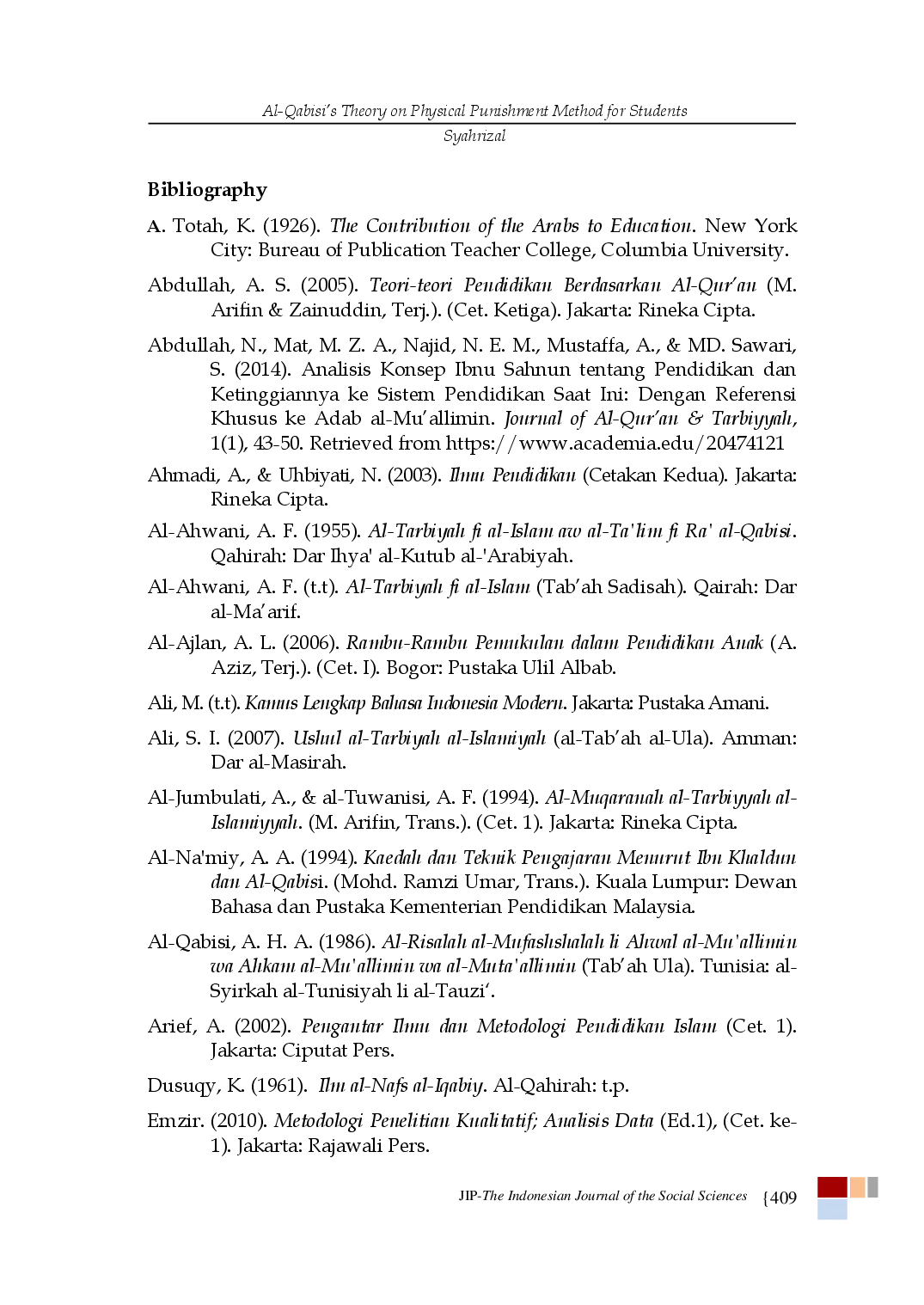 juris Al Qabisi s Theory on Physical Punishment Method for Students