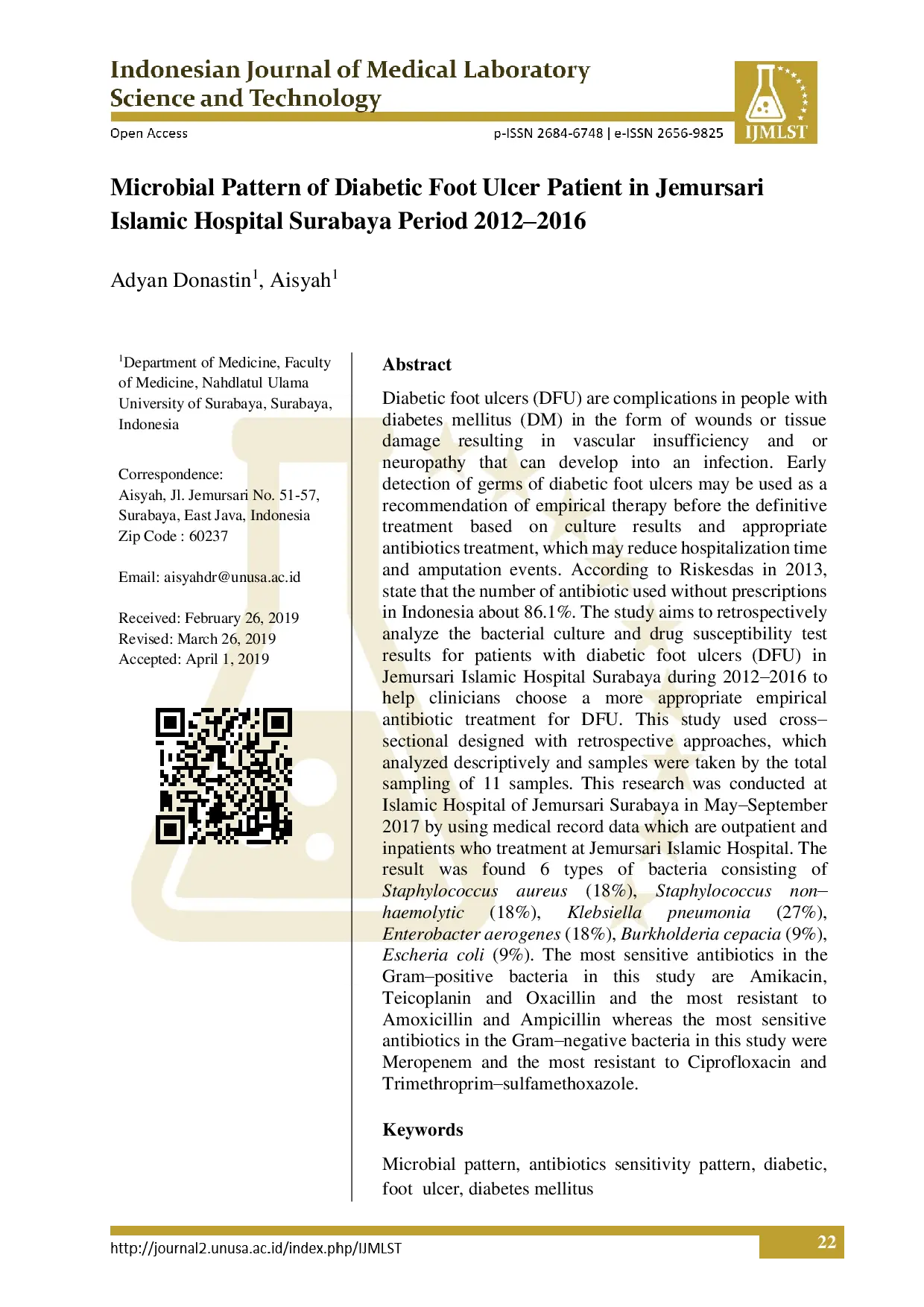 juris Microbial Pattern Of Diabetic Foot Ulcer Patient In Jemursari Islamic Hospital Surabaya Period 2012 2016