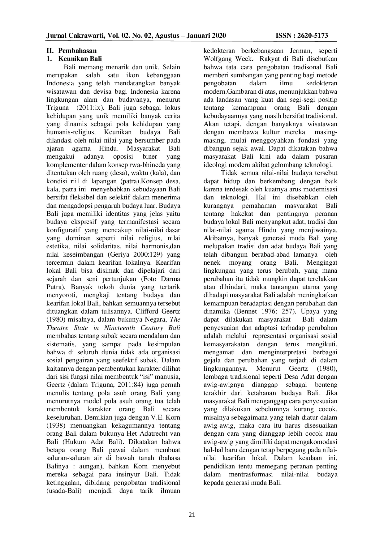 JURIS Pewarisan Nilai Nilai Kearifan Lokal Untuk Memproteksi Masyarakat Bali Dari Dampak Kemajuan Teknologi