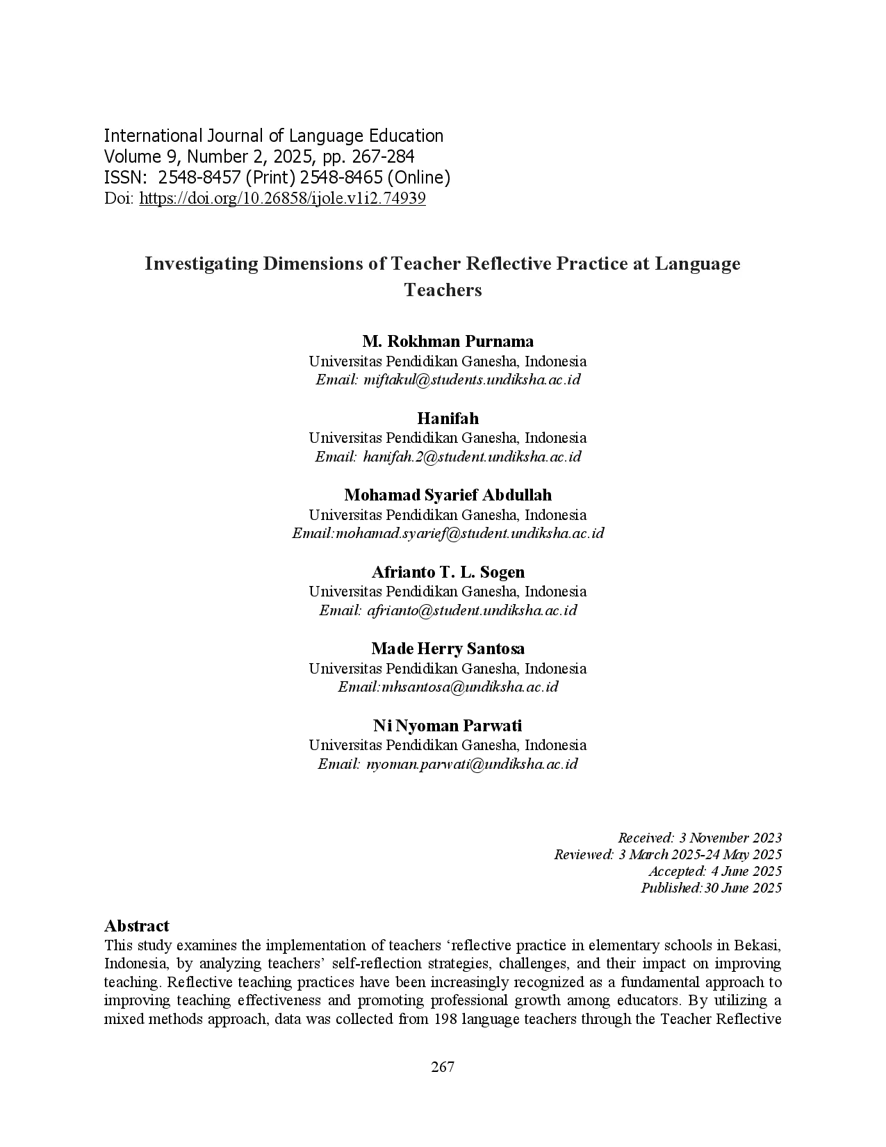 juris Investigating Dimensions of Teacher Reflective Practice at Language Teachers