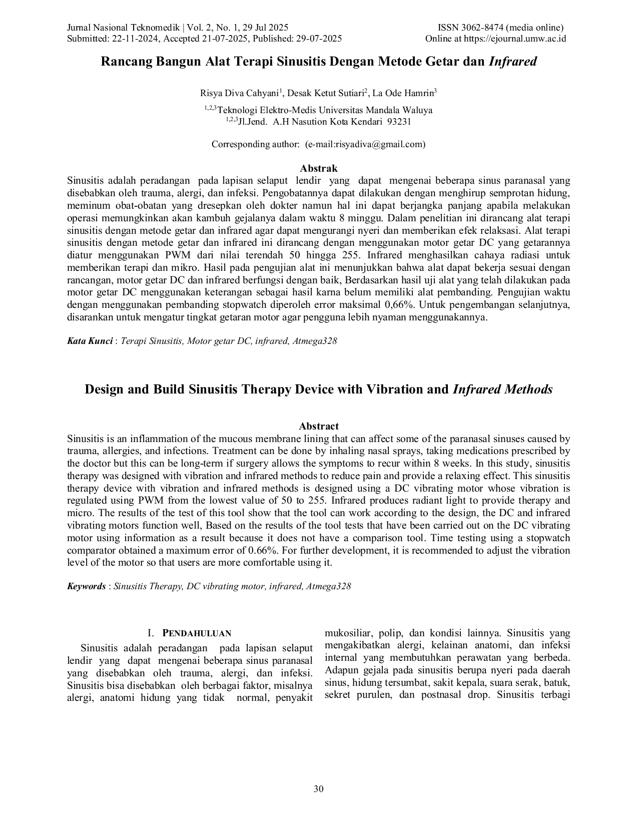 JURIS The designing a sinusitis therapy device using vibration and infrared methods Rancang bangun alat terapi sinusitis dengan metode getar dan infrared