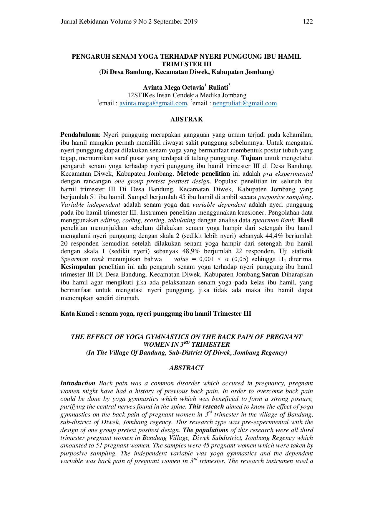 juris Pengaruh Senam Yoga Terhadap Nyeri Punggung Ibu Hamil Trimester III