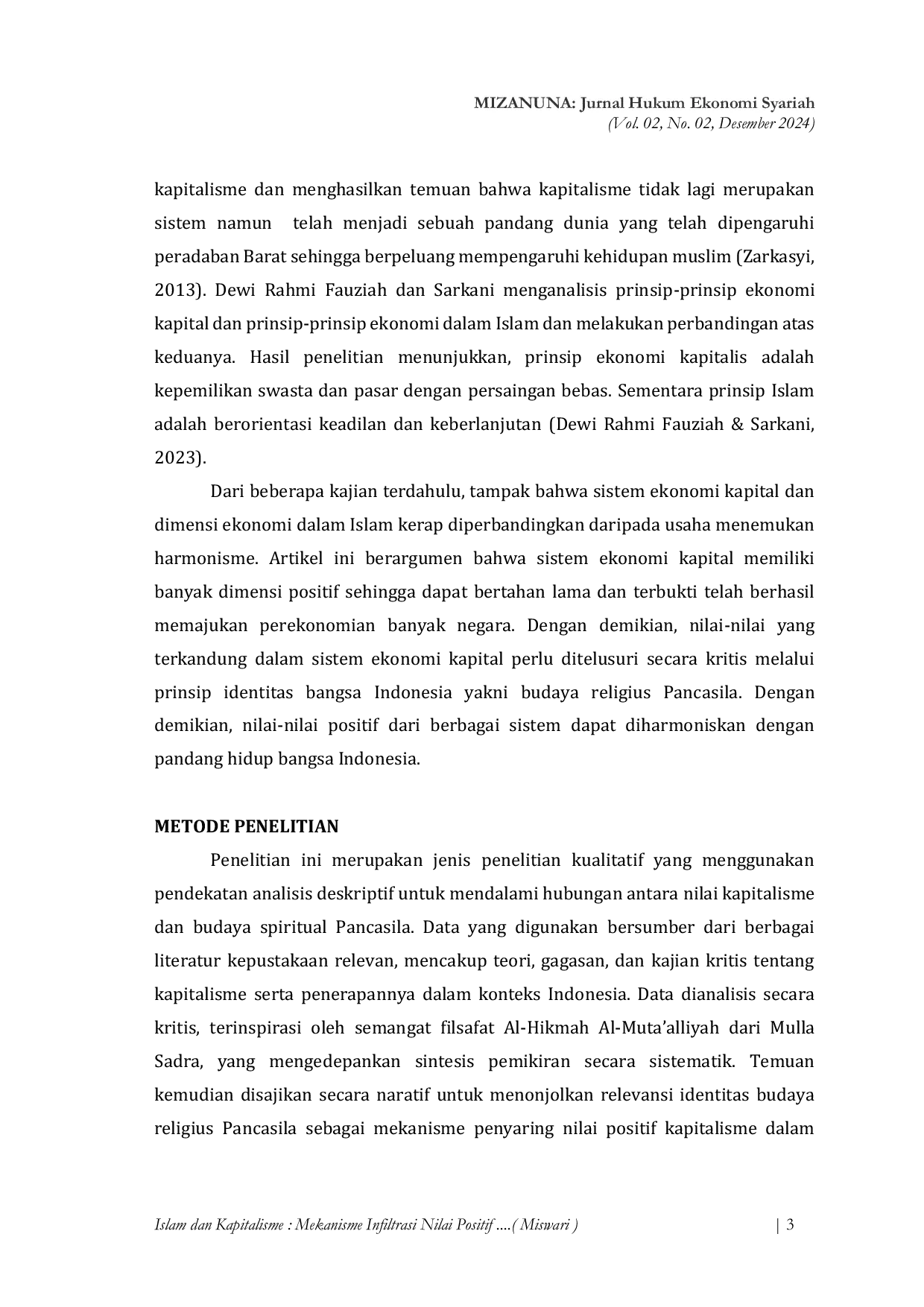 JURIS ISLAM DAN KAPITALISME Mekanisme Infiltrasi Nilai Positif melalui Budaya Spiritual Pancasila