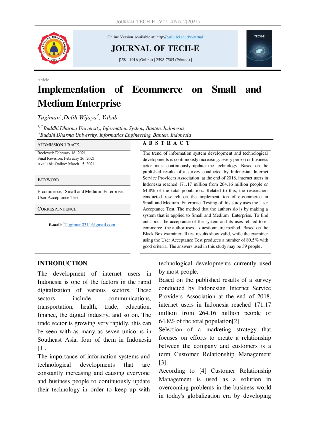 JURIS Implementation of Ecommerce on Small and Medium Enterprise