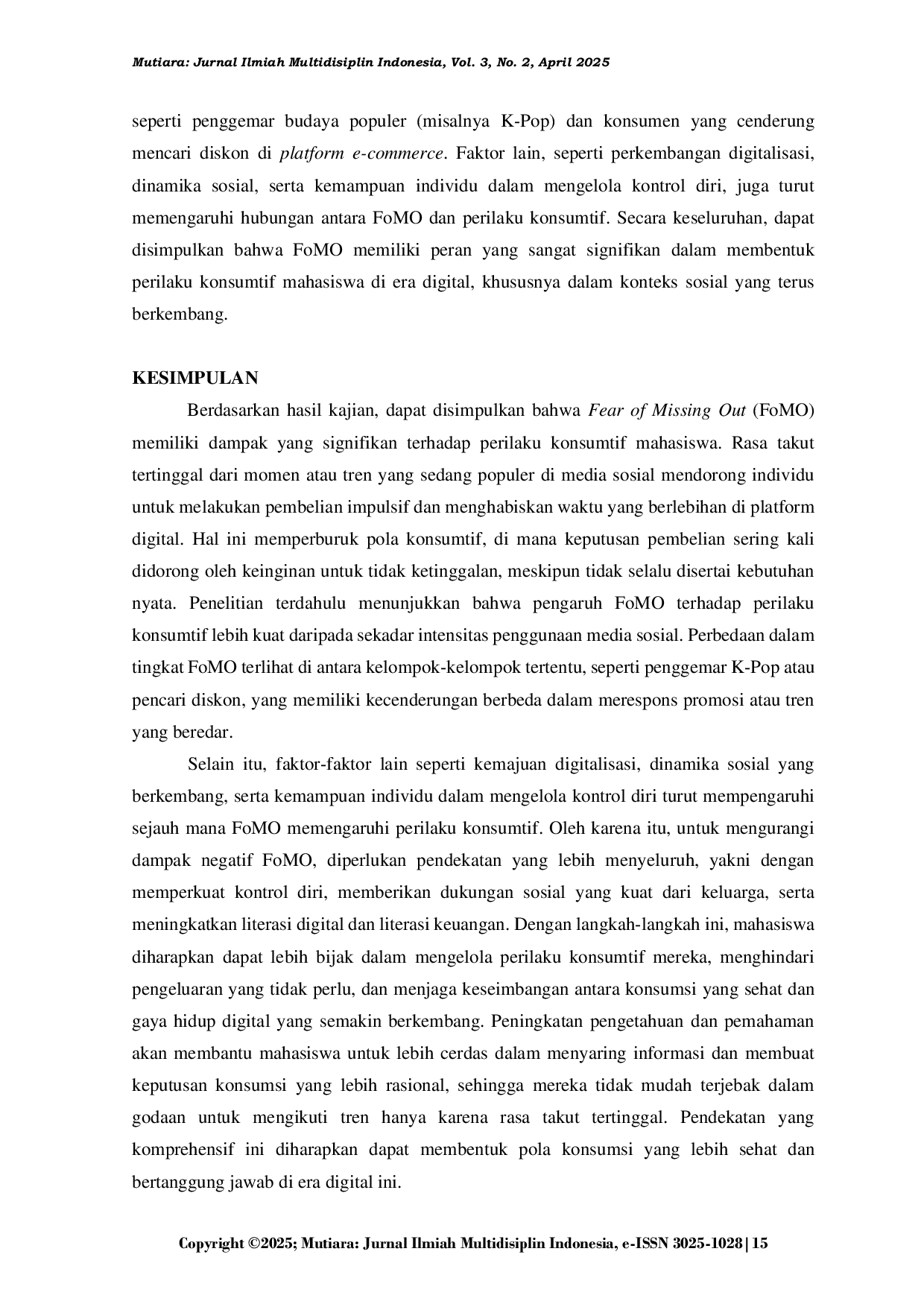 JURIS Hubungan Sindrom Fear of Missing Out FoMO terhadap Perilaku Konsumtif pada Mahasiswa