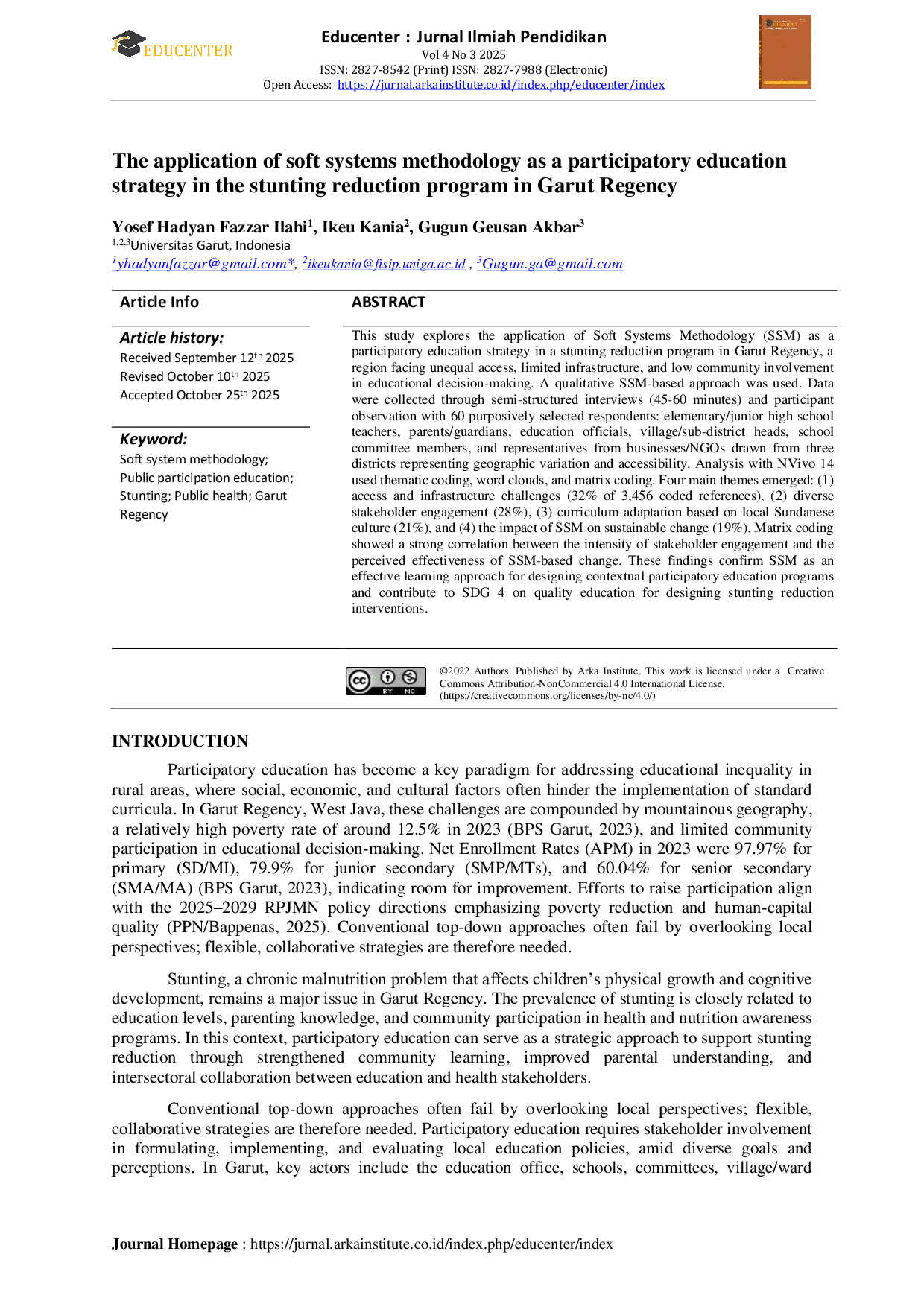 JURIS The application of soft systems methodology as a participatory education strategy in the stunting reduction program in Garut Regency