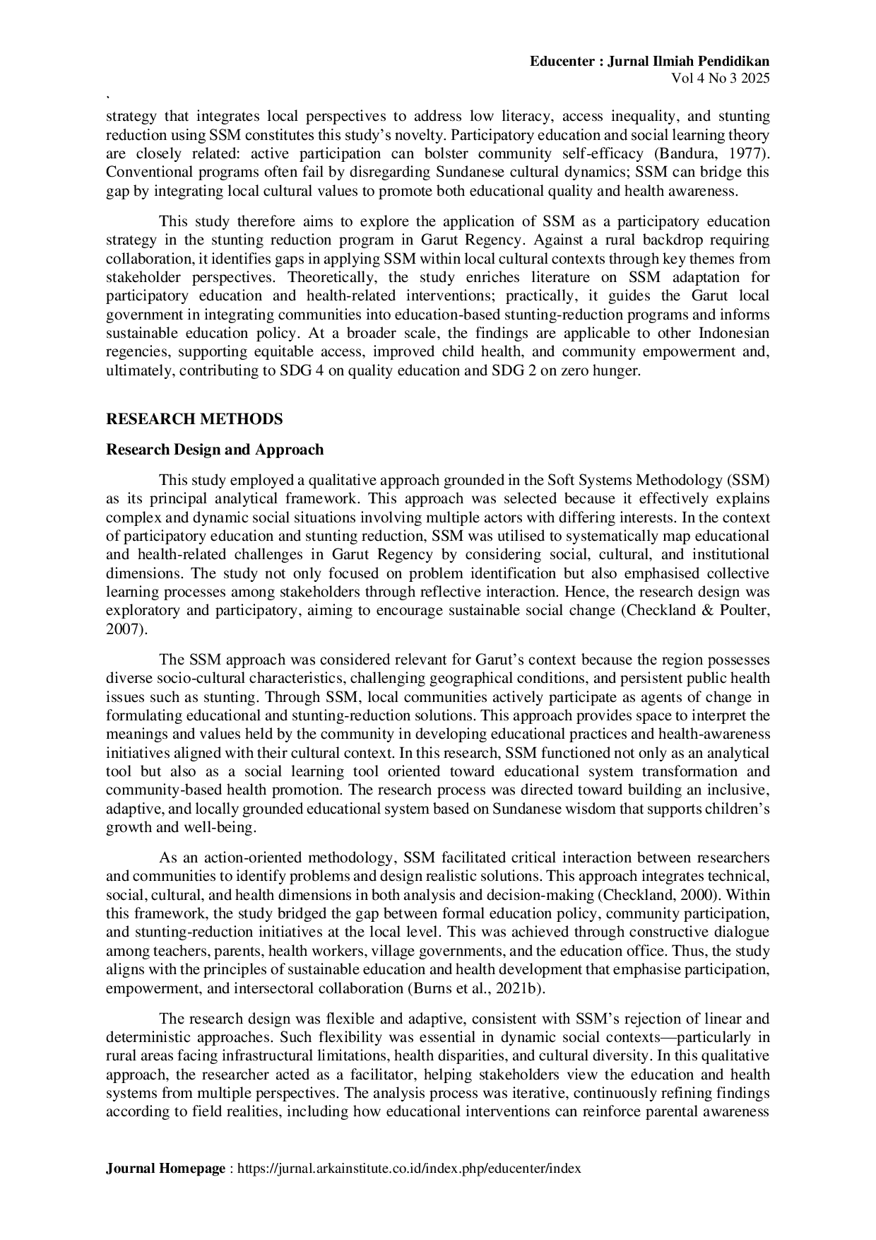 JURIS The application of soft systems methodology as a participatory education strategy in the stunting reduction program in Garut Regency