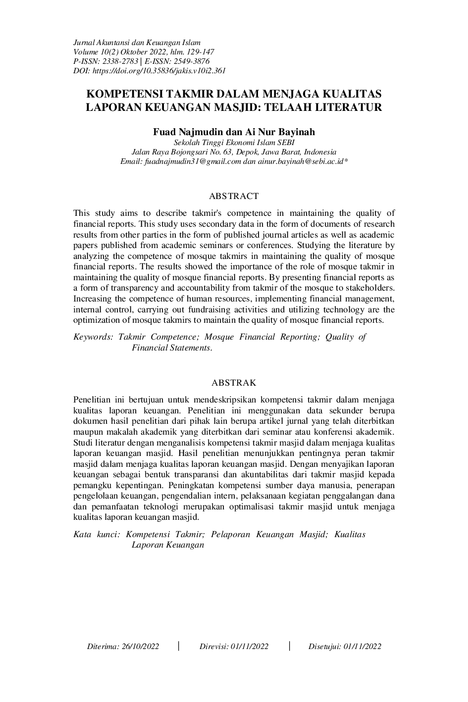 juris Kompetensi Takmir Dalam Menjaga Kualitas Laporan Keuangan Masjid Telaah Literatur